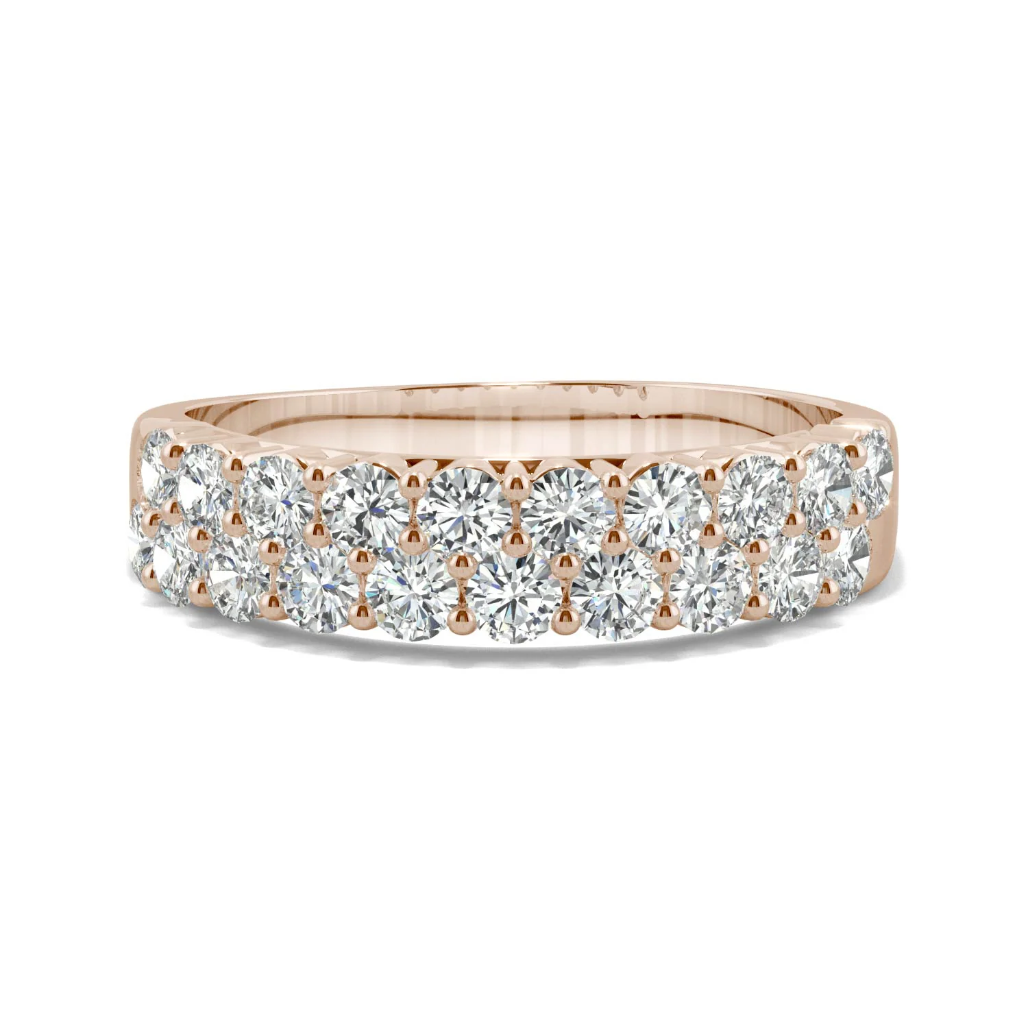 1.00 CTW DEW Round Moissanite Double-Row Band in 14K Rose Gold - Image 4