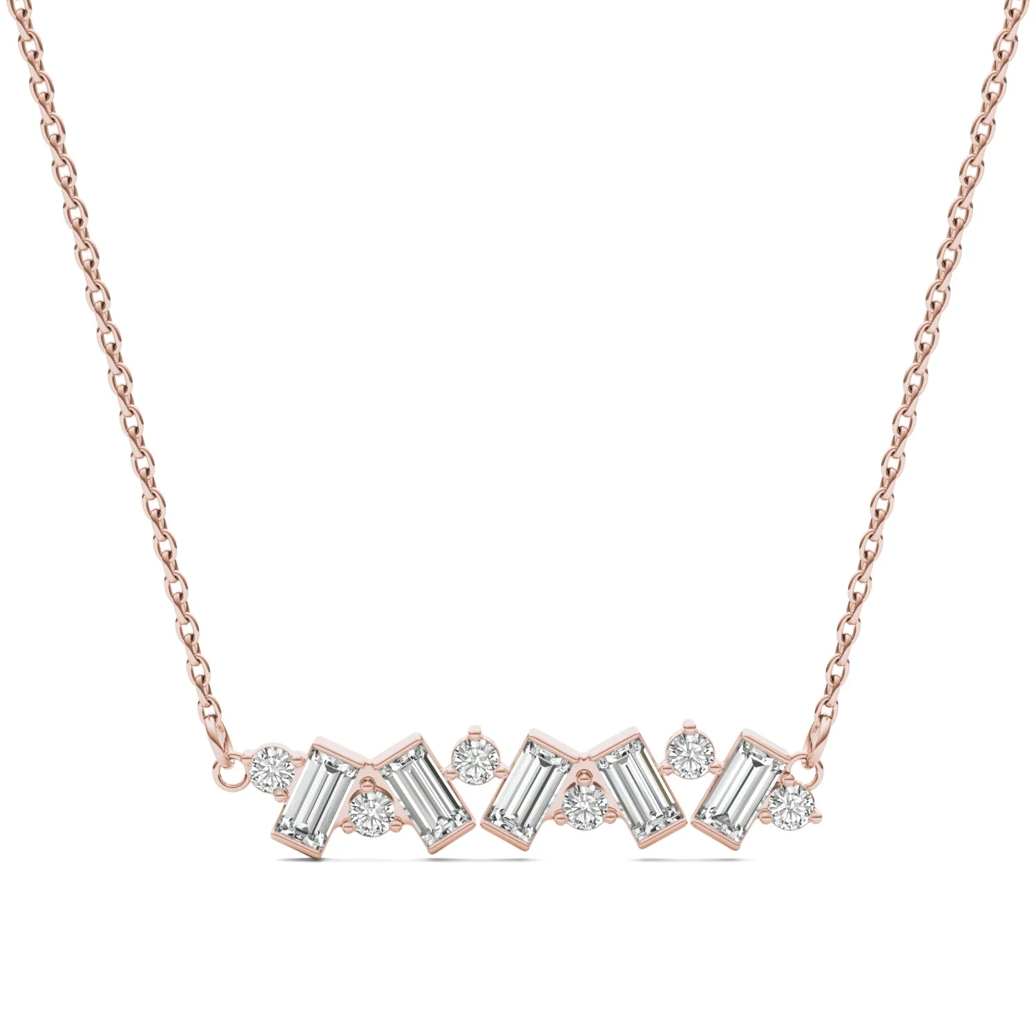 0.72 CTW DEW Straight Baguette Moissanite Fixed Alternating Necklace in 14K Rose Gold