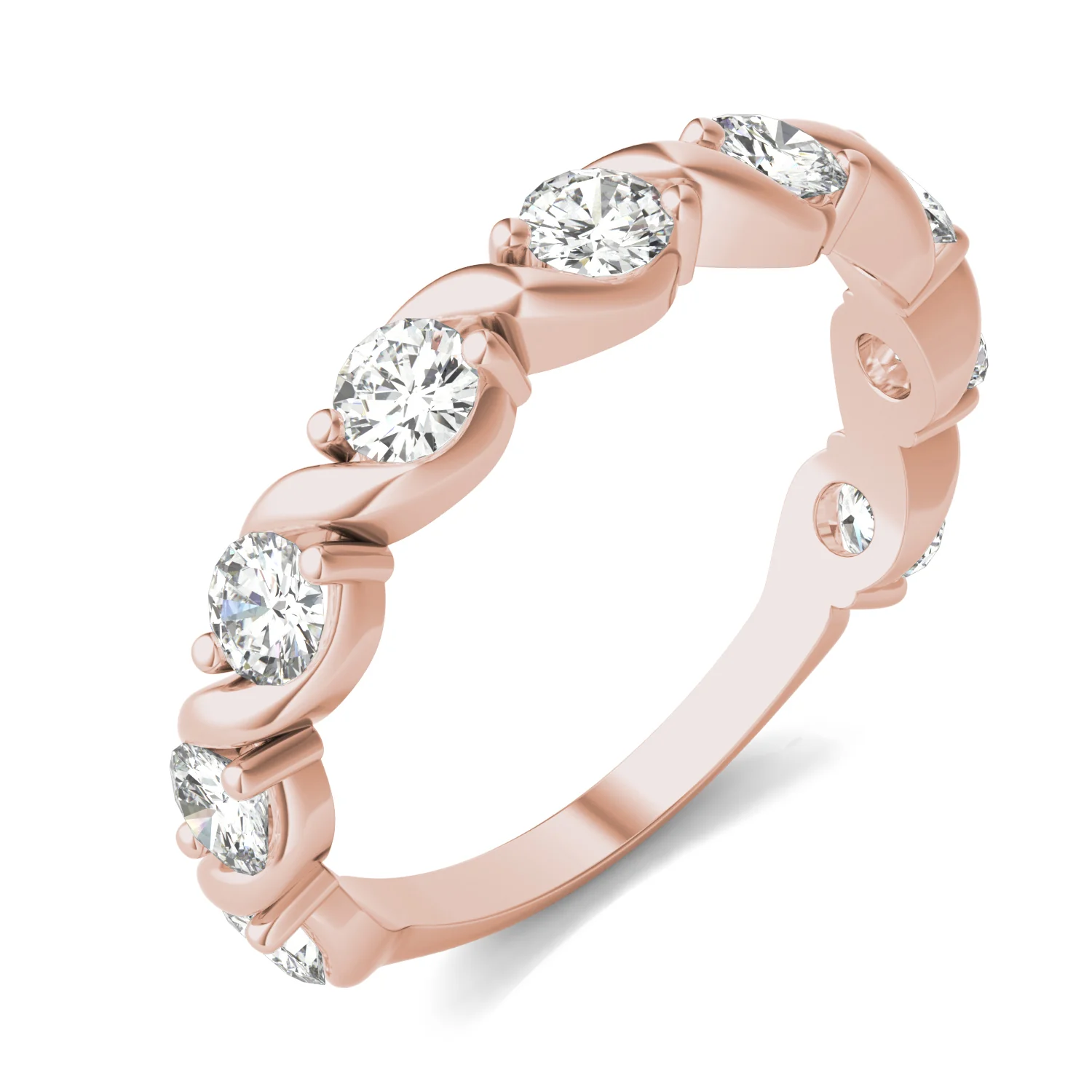 0.90 CTW DEW Round Moissanite Anniversary Band in 14K Rose Gold - Image 2