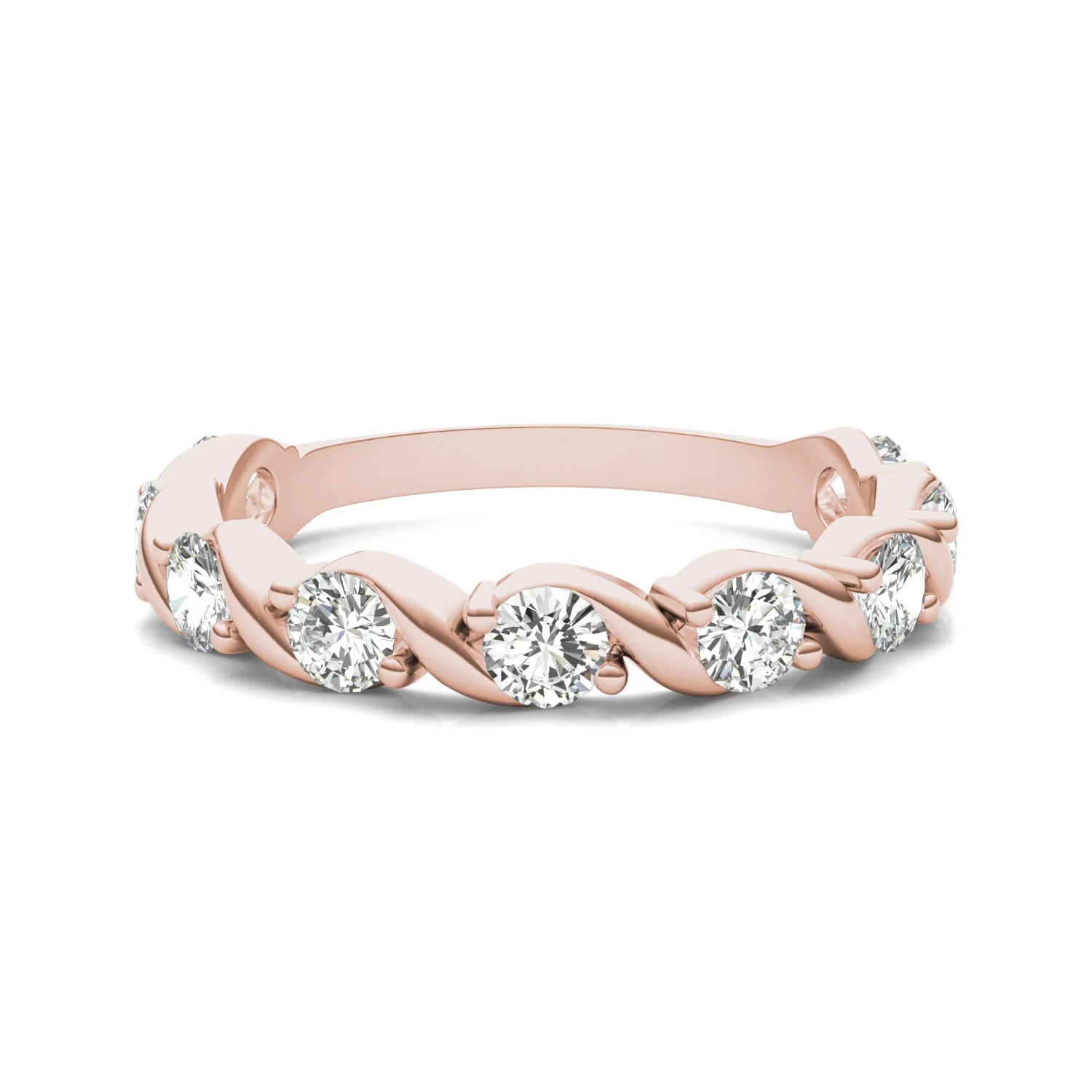 0.90 CTW DEW Round Moissanite Anniversary Band in 14K Rose Gold - Image 4