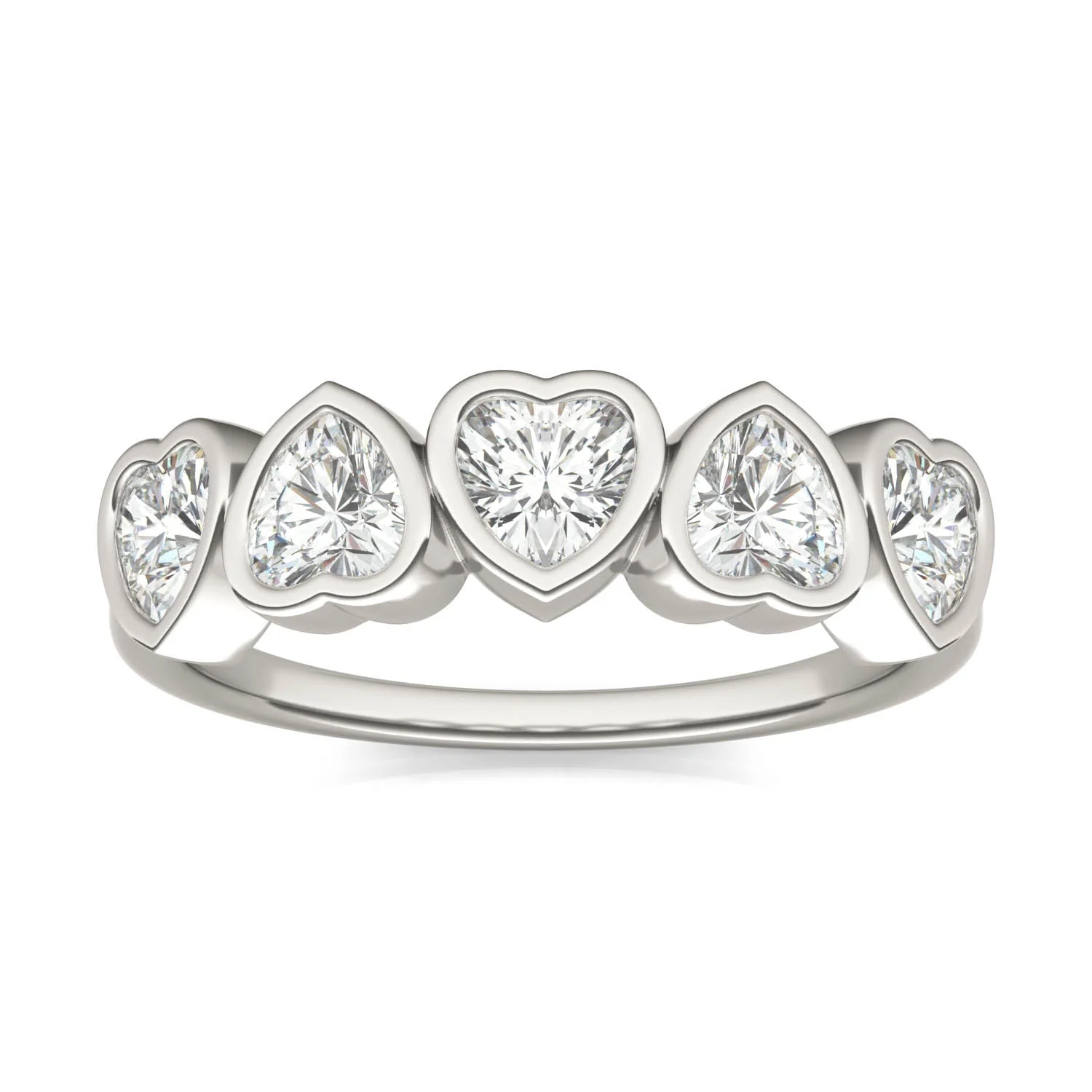 1.15 CTW DEW Heart Moissanite Five-Stone Band in Sterling Silver
