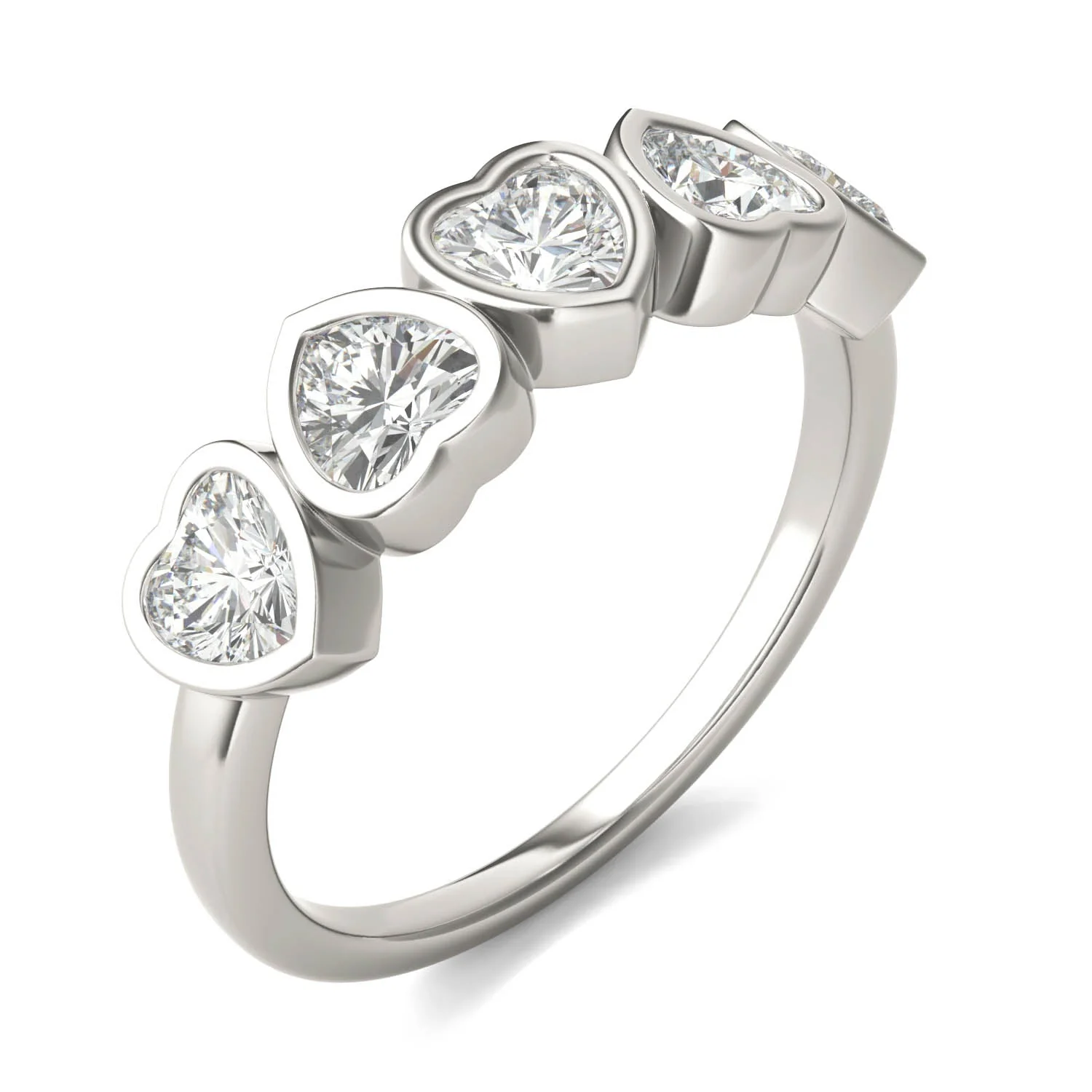1.15 CTW DEW Heart Moissanite Five-Stone Band in Sterling Silver - Image 2