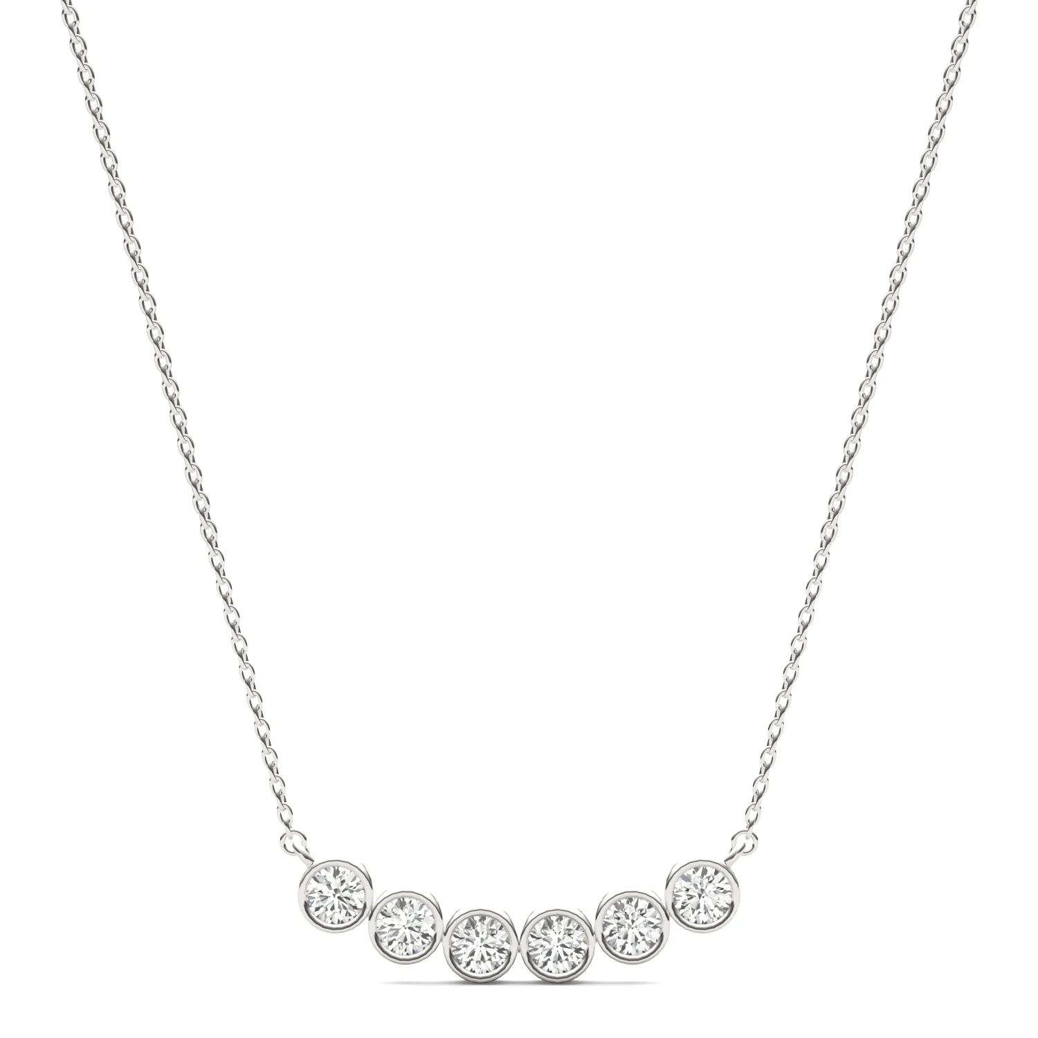 0.96 CTW DEW Round Moissanite Curved Bar Necklace in Sterling Silver