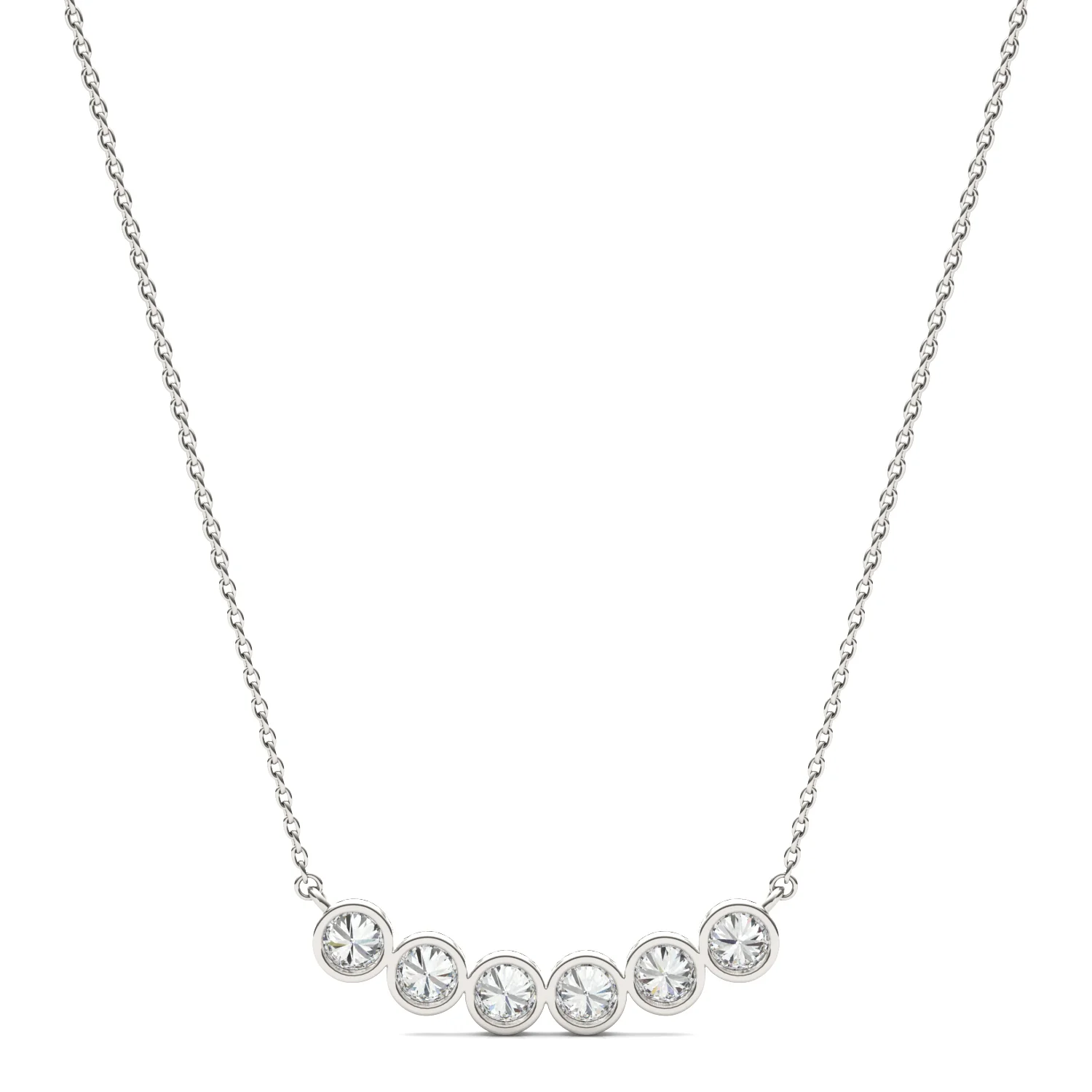 0.96 CTW DEW Round Moissanite Curved Bar Necklace in Sterling Silver - Image 2