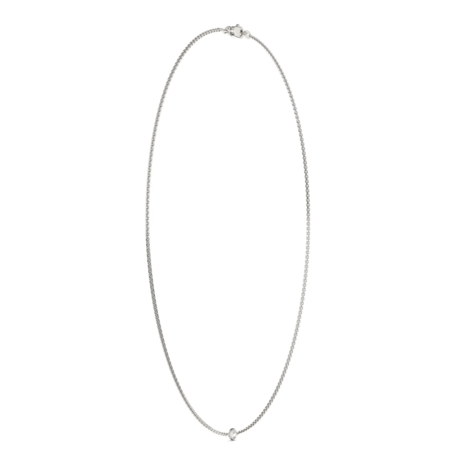 0.10 CTW DEW Round Moissanite Single Stone Station Necklace in Sterling Silver - Image 2