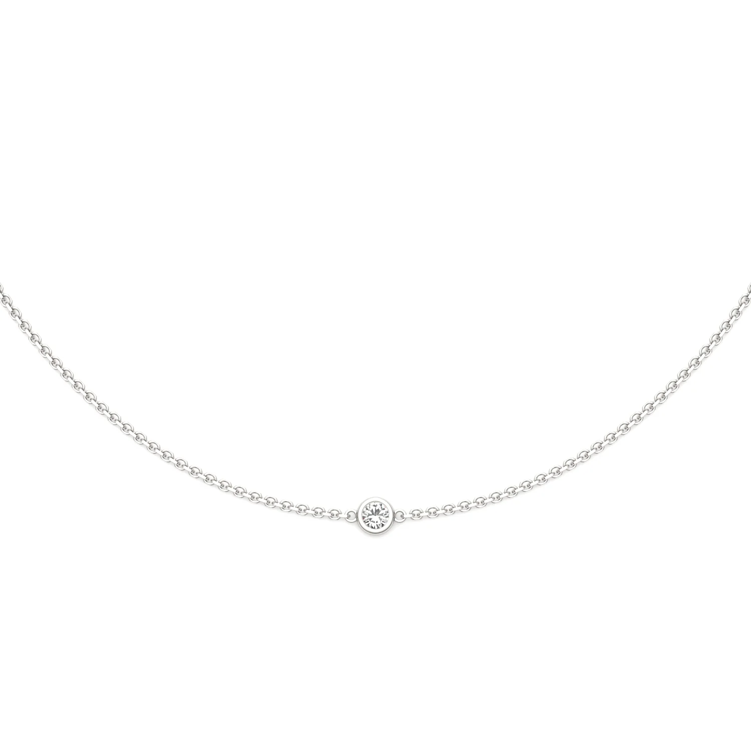 0.10 CTW DEW Round Moissanite Single Stone Station Necklace in Sterling Silver - Image 3