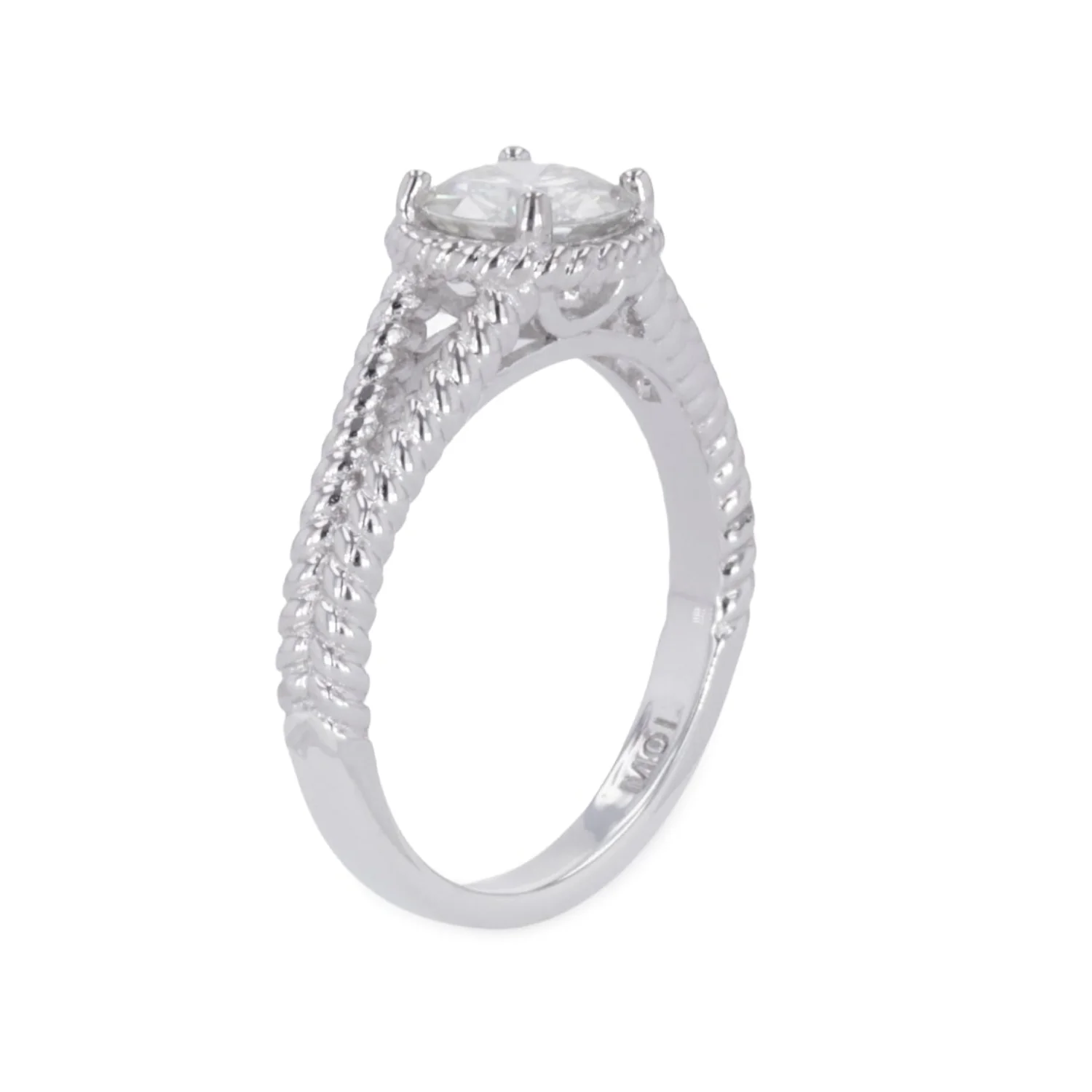 1.00 CTW DEW Round Moissanite Split-Shank Engagement Ring in Sterling Silver - Image 2