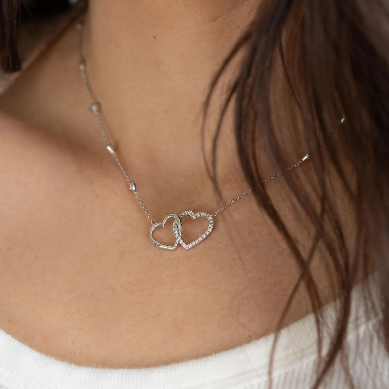 0.40 CTW DEW Moissanite Heart Station Necklace in Sterling Silver - Image 5