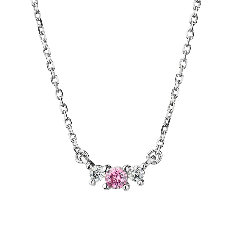 0.79 CTW DEW Round Pink Moissanite Three-Stone Necklace in Sterling Silver - Image 2