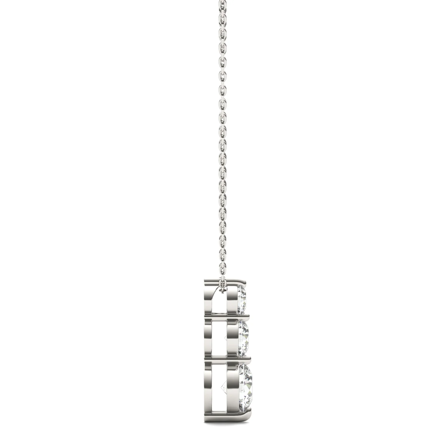 1.29 CTW DEW Round Moissanite Three-Stone Drop Pendant in Sterling Silver - Image 2