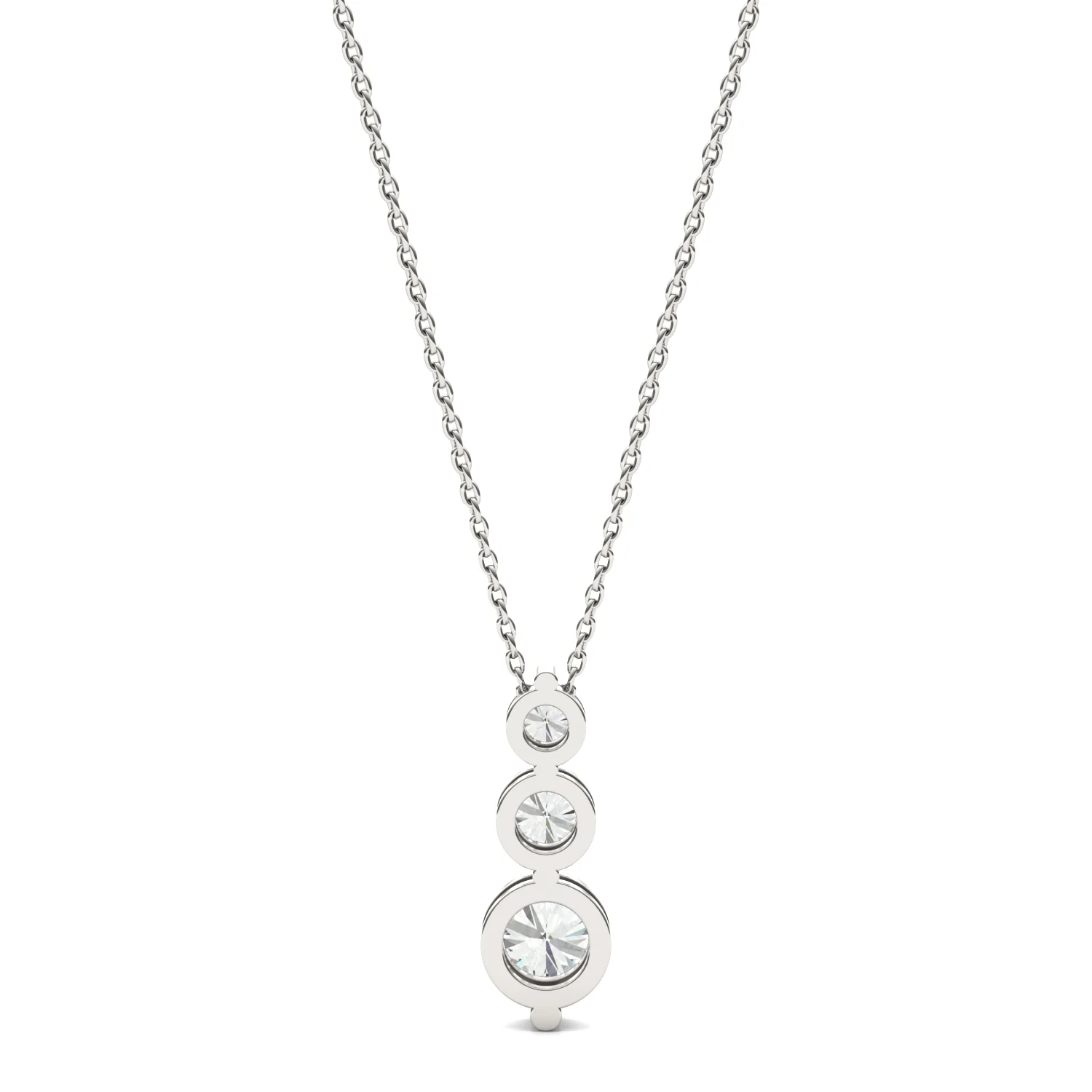 1.29 CTW DEW Round Moissanite Three-Stone Drop Pendant in Sterling Silver - Image 3
