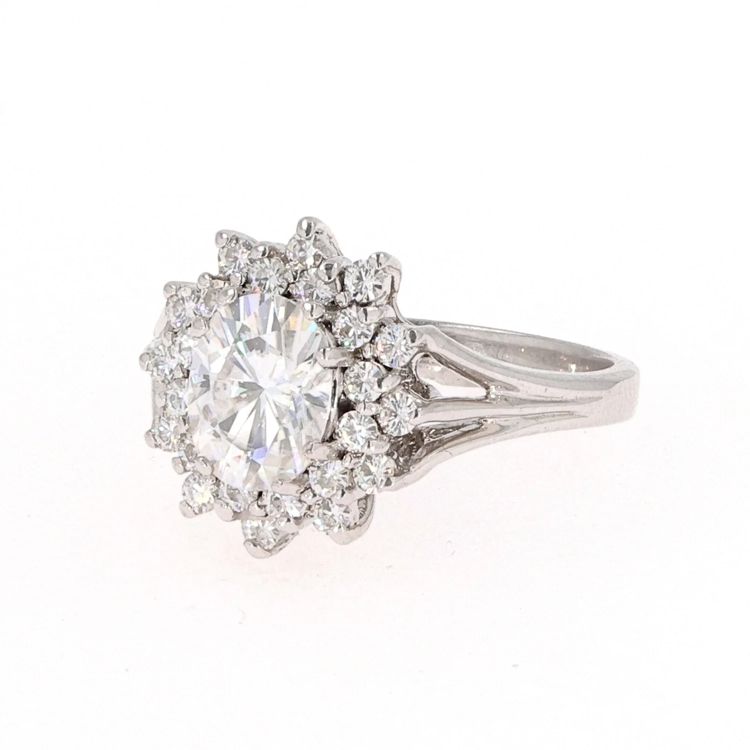 1.98 CTW DEW Oval Moissanite Floral Halo Ring in Sterling Silver - Image 2