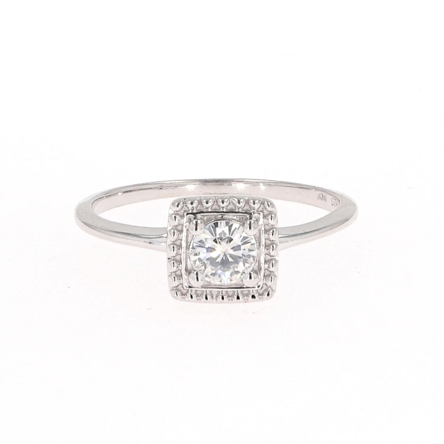 0.33 CTW DEW Round Moissanite Milgrain Geometric Fashion Ring in Sterling Silver