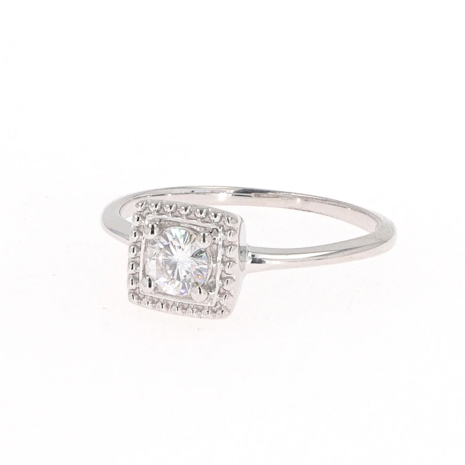 0.33 CTW DEW Round Moissanite Milgrain Geometric Fashion Ring in Sterling Silver - Image 2