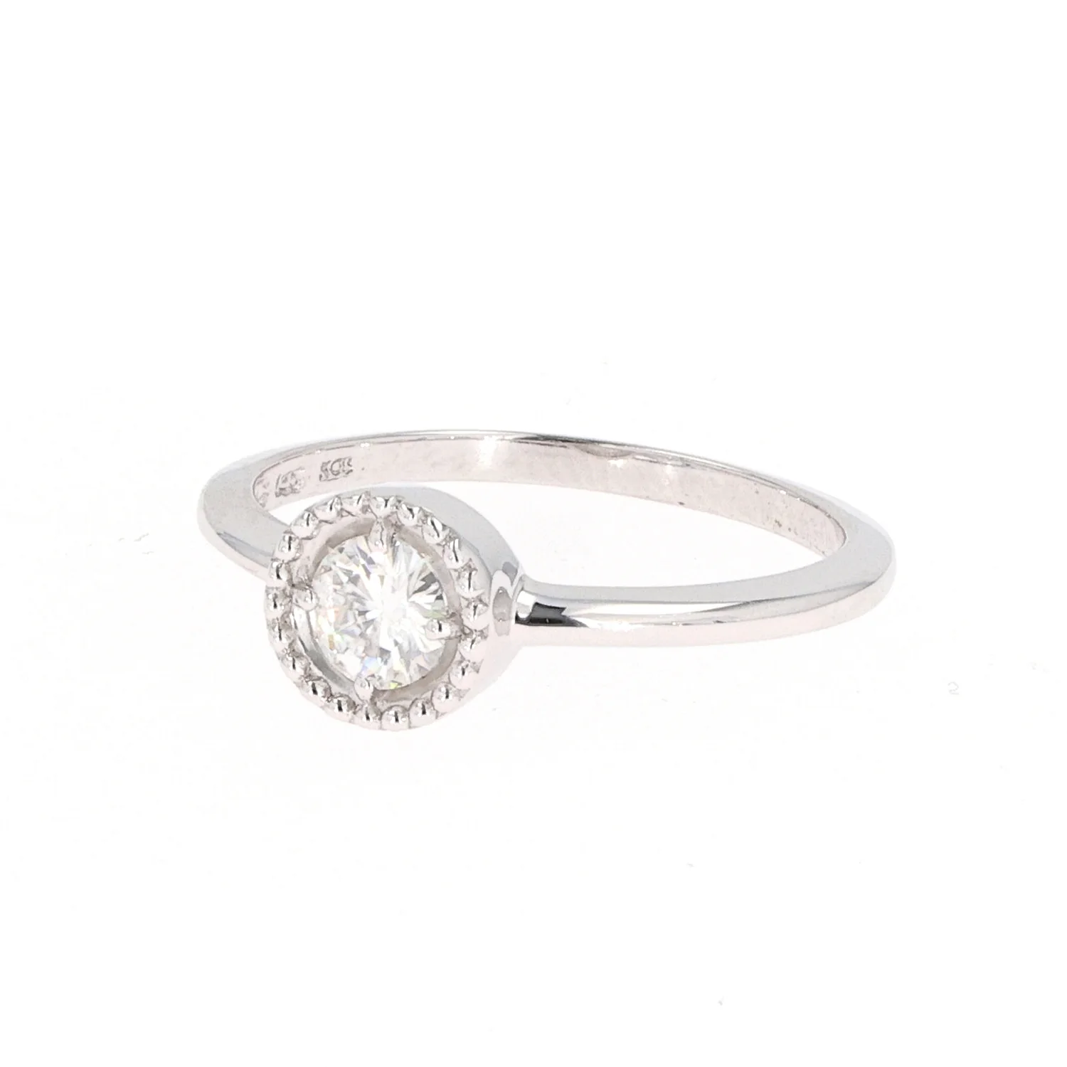 0.33 CTW DEW Round Moissanite Milgrain Halo Ring in Sterling Silver - Image 2
