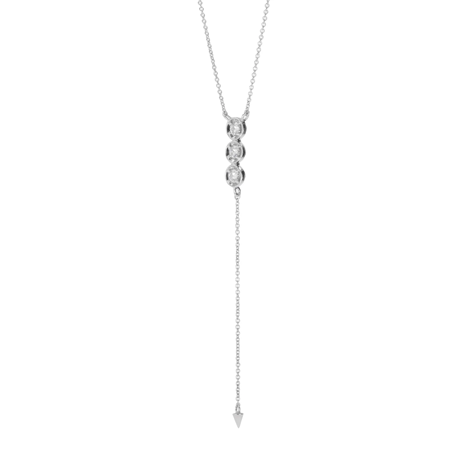 0.39 CTW DEW Round Moissanite Three-Stone Drop Necklace in Sterling Silver - Image 2