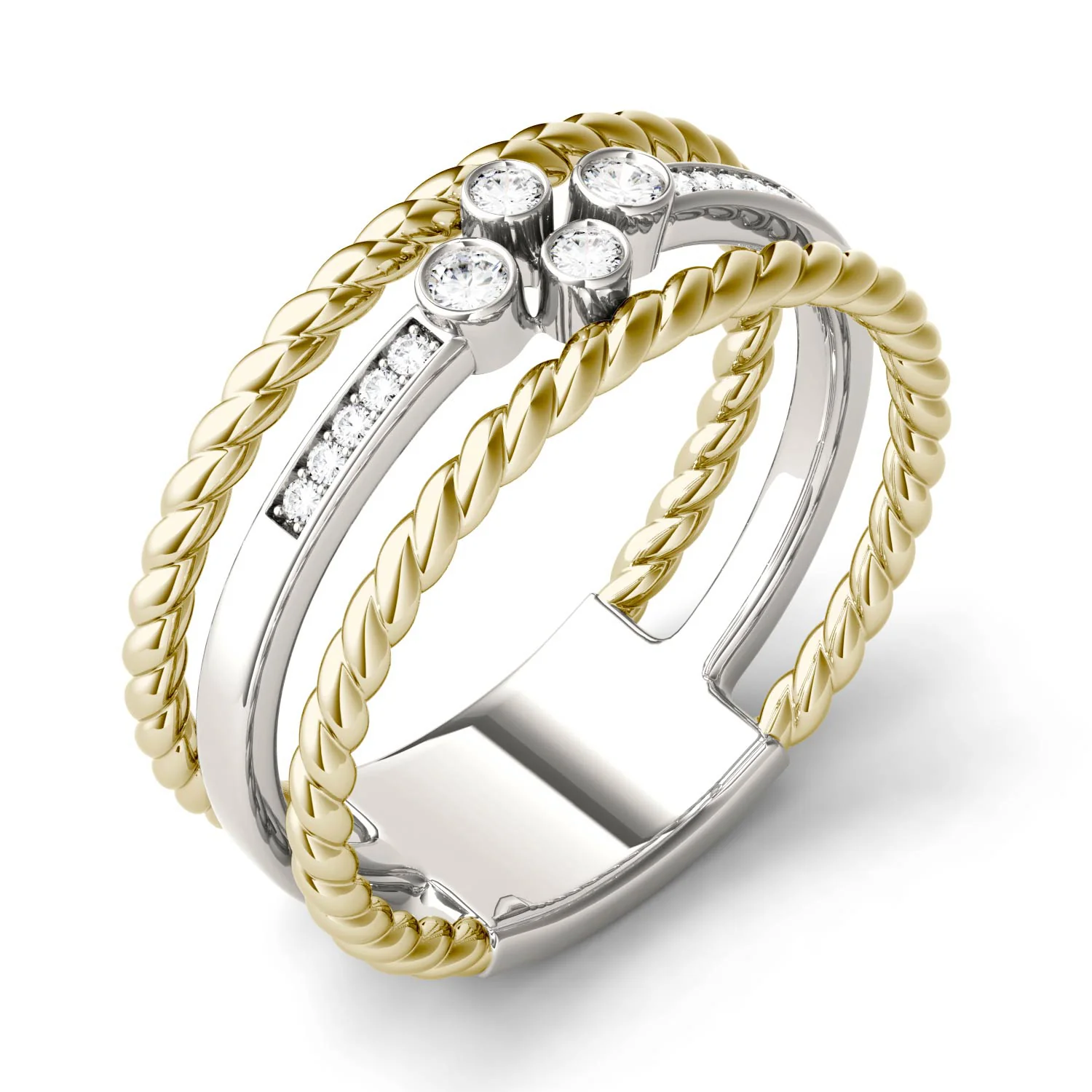 0.15 CTW DEW Moissanite Three-Row Cluster Band in 14K Two-Tone Gold - Image 2
