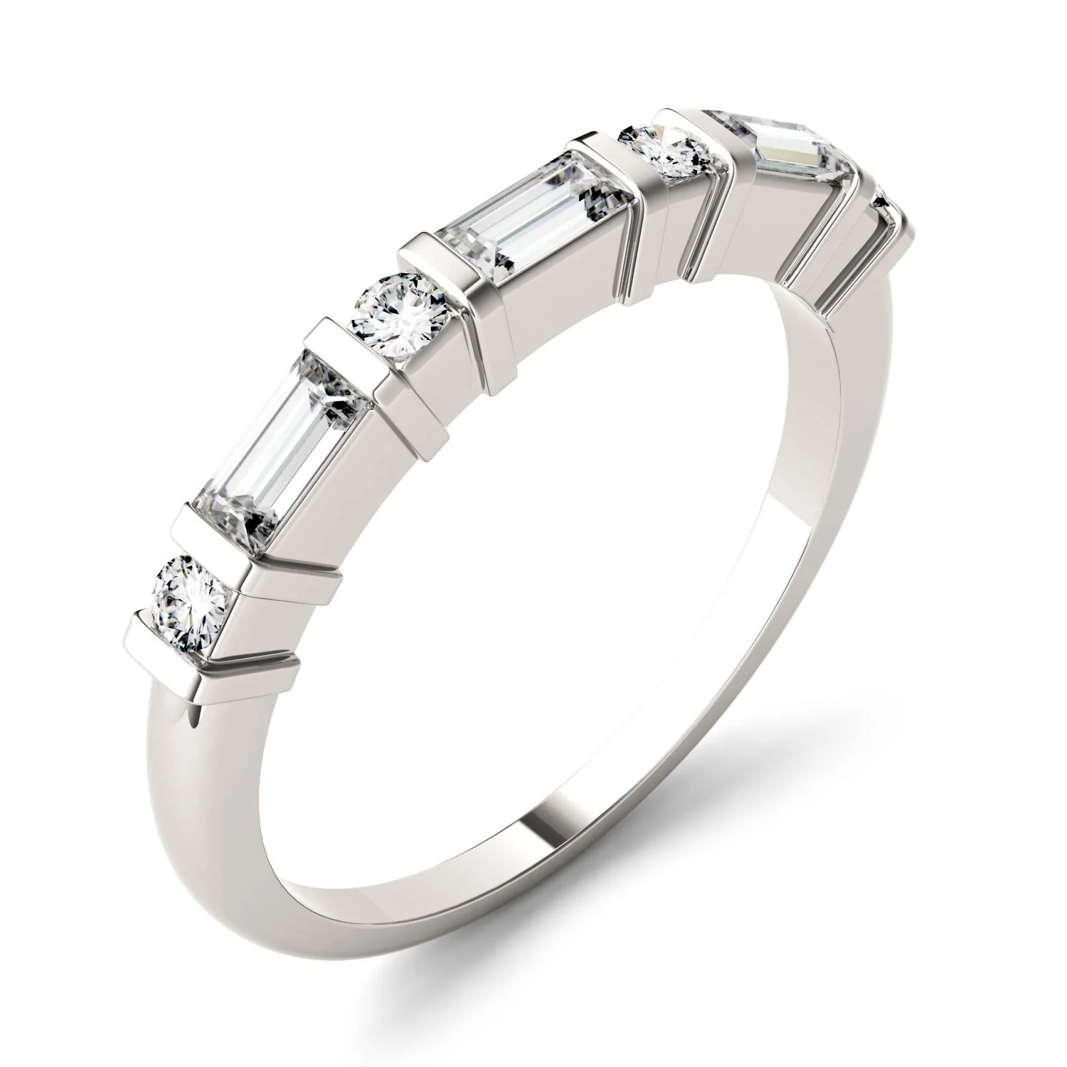 0.47 CTW DEW Alternating Straight Baguette Moissanite Band in 14K White Gold - Image 2