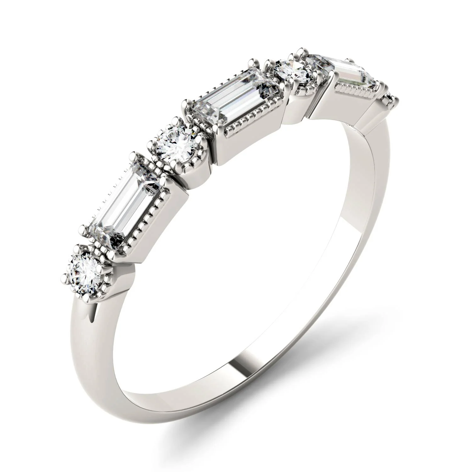 0.47 CTW DEW Straight Baguette Moissanite Stackable Ring in 14K White Gold - Image 2
