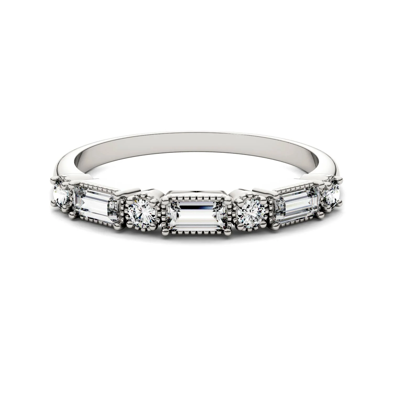 0.47 CTW DEW Straight Baguette Moissanite Stackable Ring in 14K White Gold - Image 4