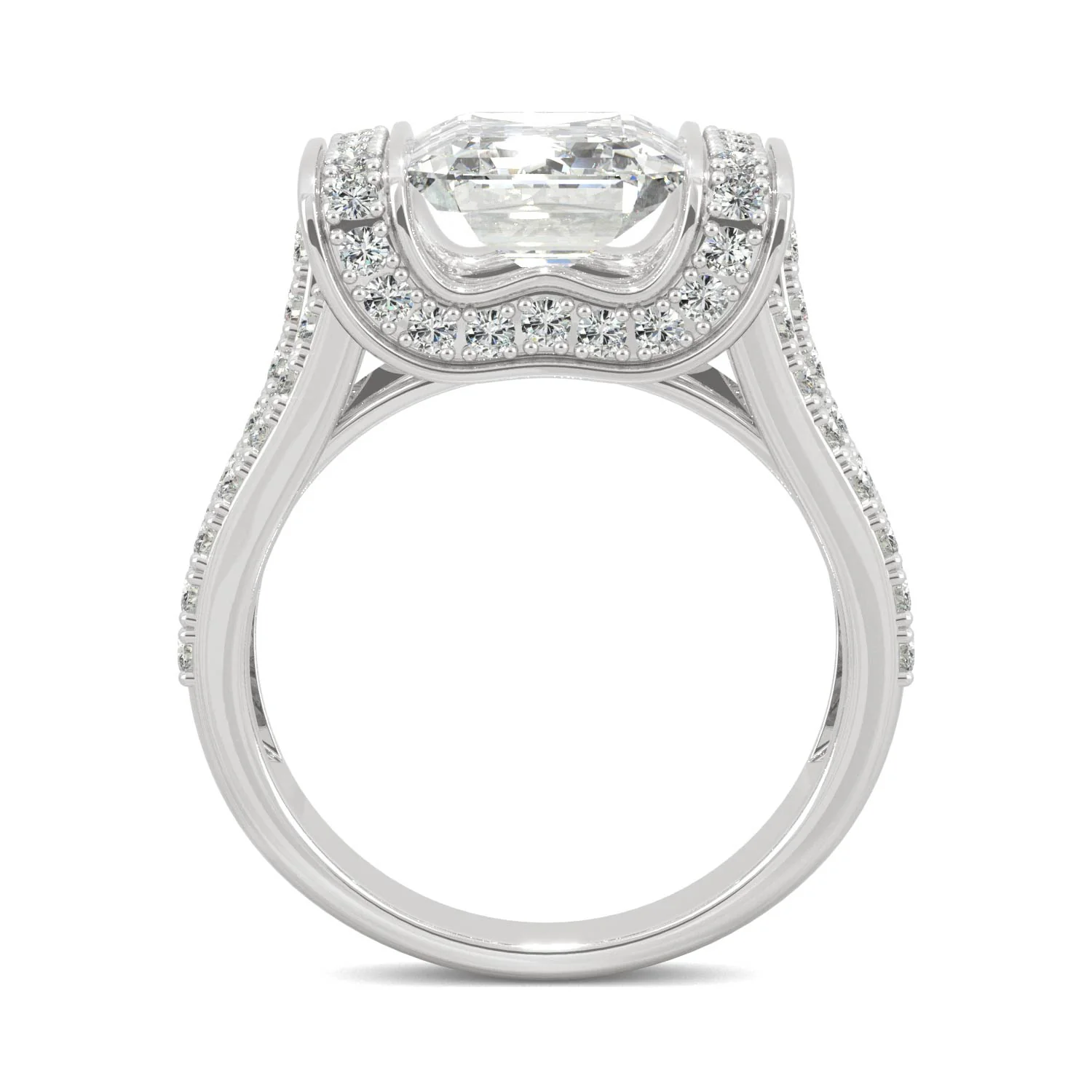 4.50 CTW DEW Emerald Moissanite Fashion Ring in 14K White Gold - Image 3