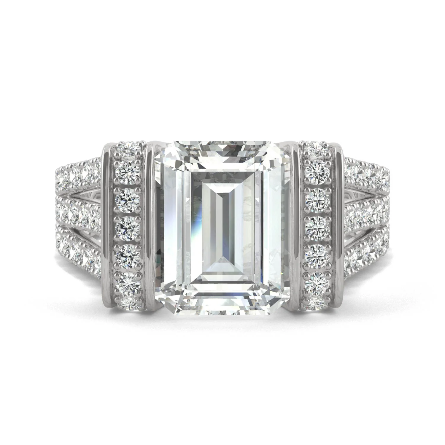 4.50 CTW DEW Emerald Moissanite Fashion Ring in 14K White Gold - Image 4