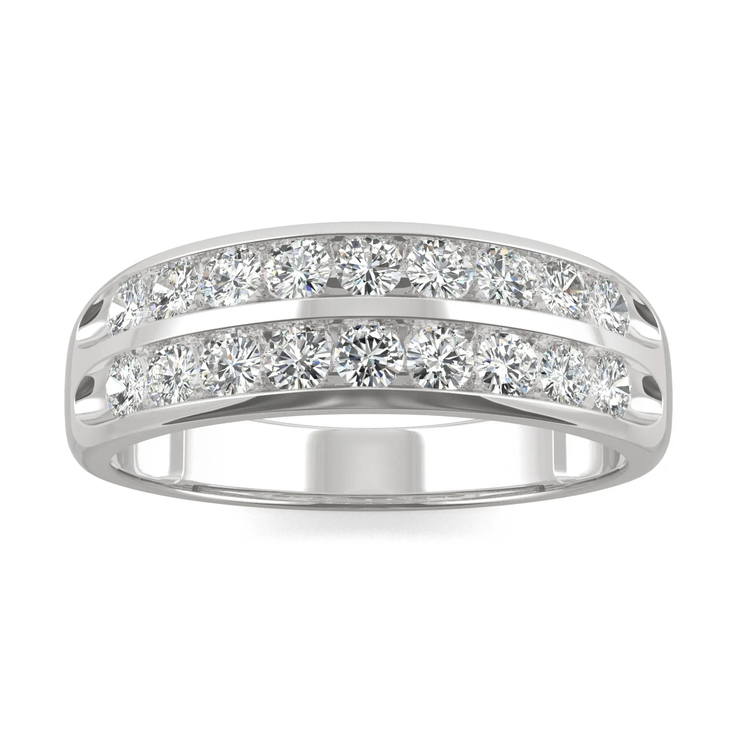 0.72 CTW DEW Round Moissanite Two Row Ring in 14K White Gold