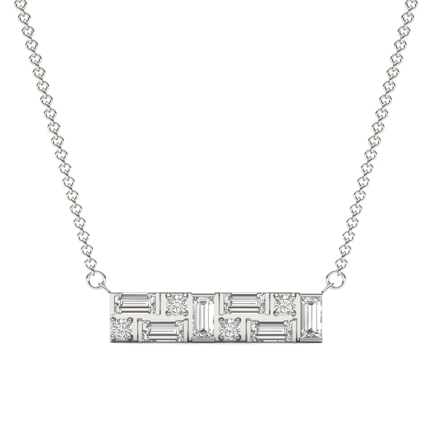 0.82 CTW DEW Straight Baguette Moissanite Fixed Necklace 14K White Gold