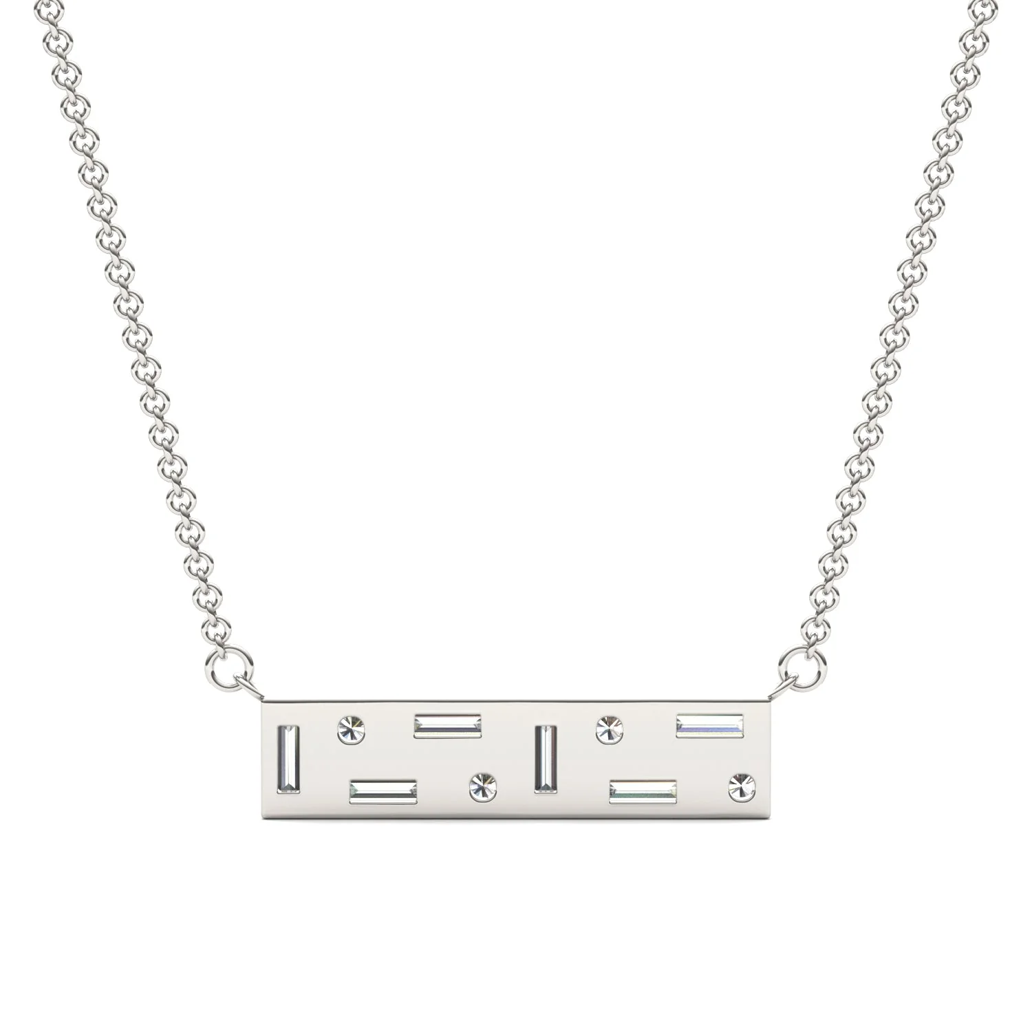 0.82 CTW DEW Straight Baguette Moissanite Fixed Necklace 14K White Gold - Image 3