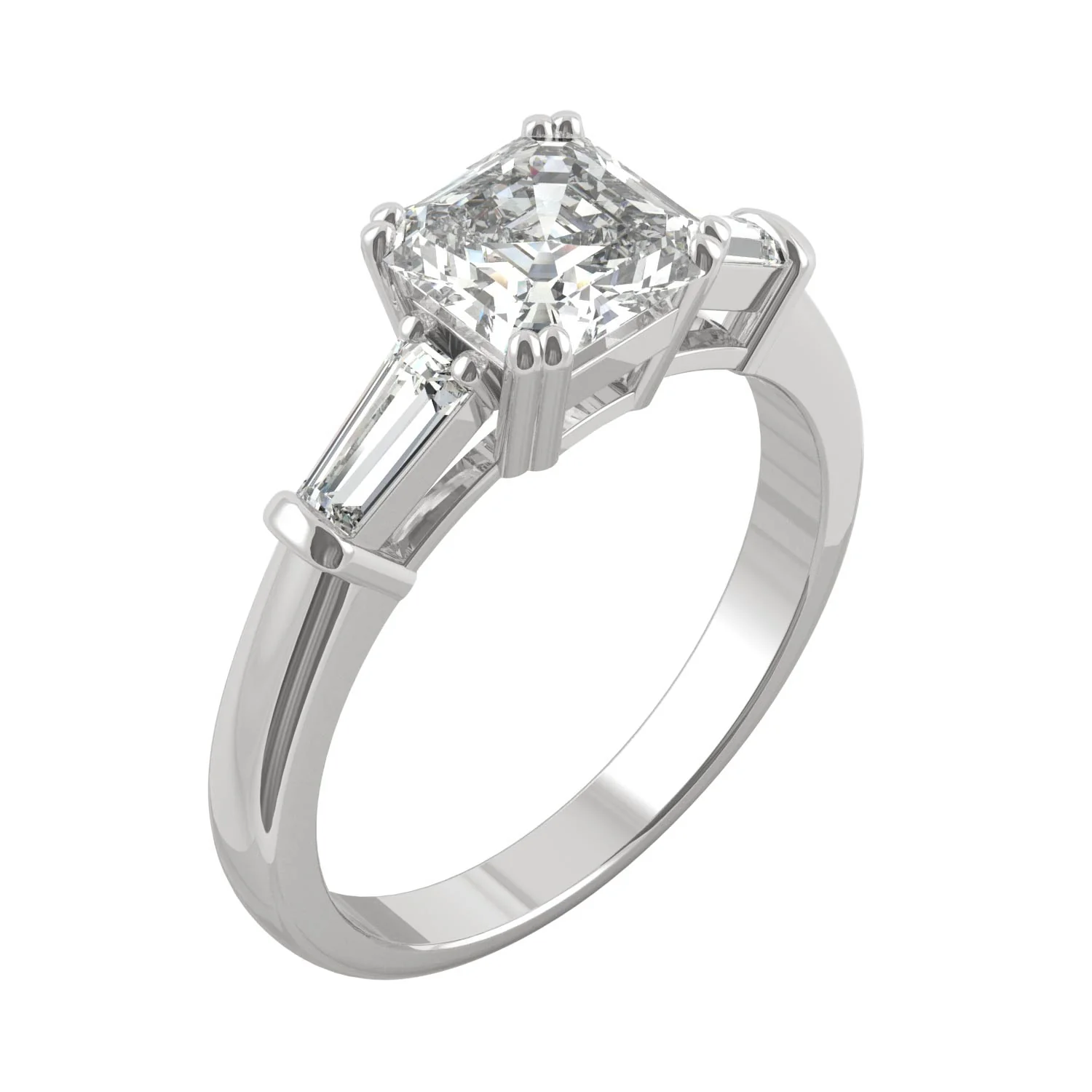 1.67 CTW DEW Asscher Moissanite Three-Stone Engagement Ring in 14K White Gold - Image 2