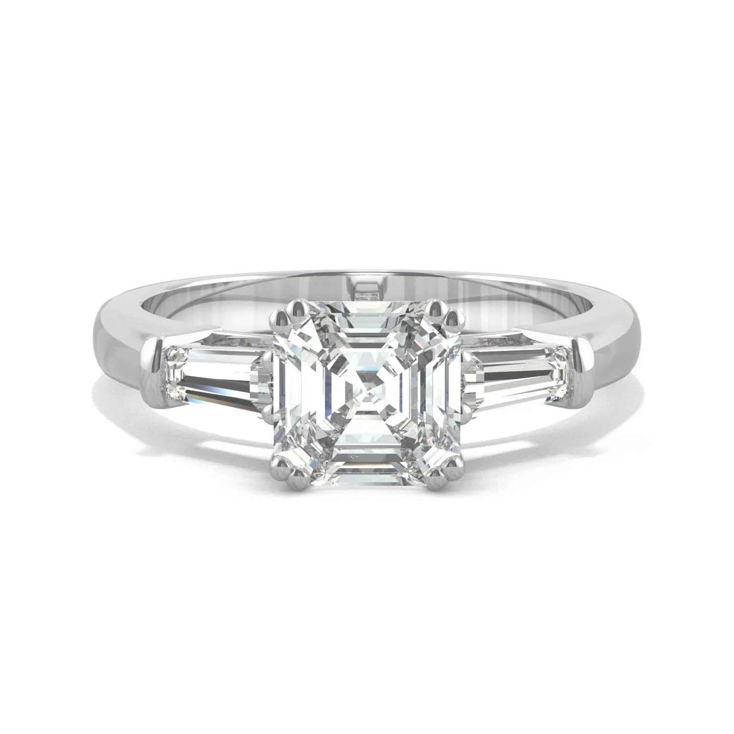 1.67 CTW DEW Asscher Moissanite Three-Stone Engagement Ring in 14K White Gold - Image 4