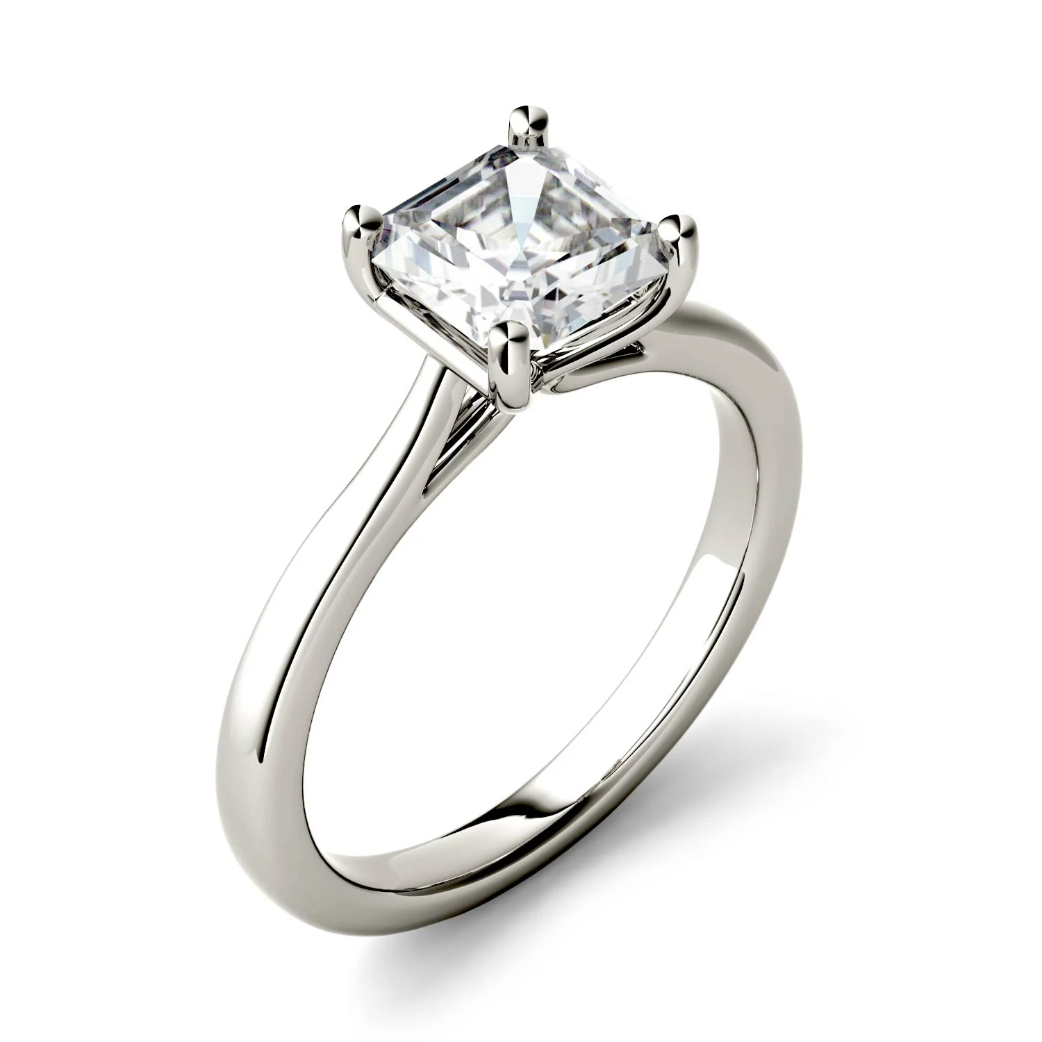 1.30 CTW DEW Asscher Moissanite Engagement Ring in 14K White Gold - Image 2