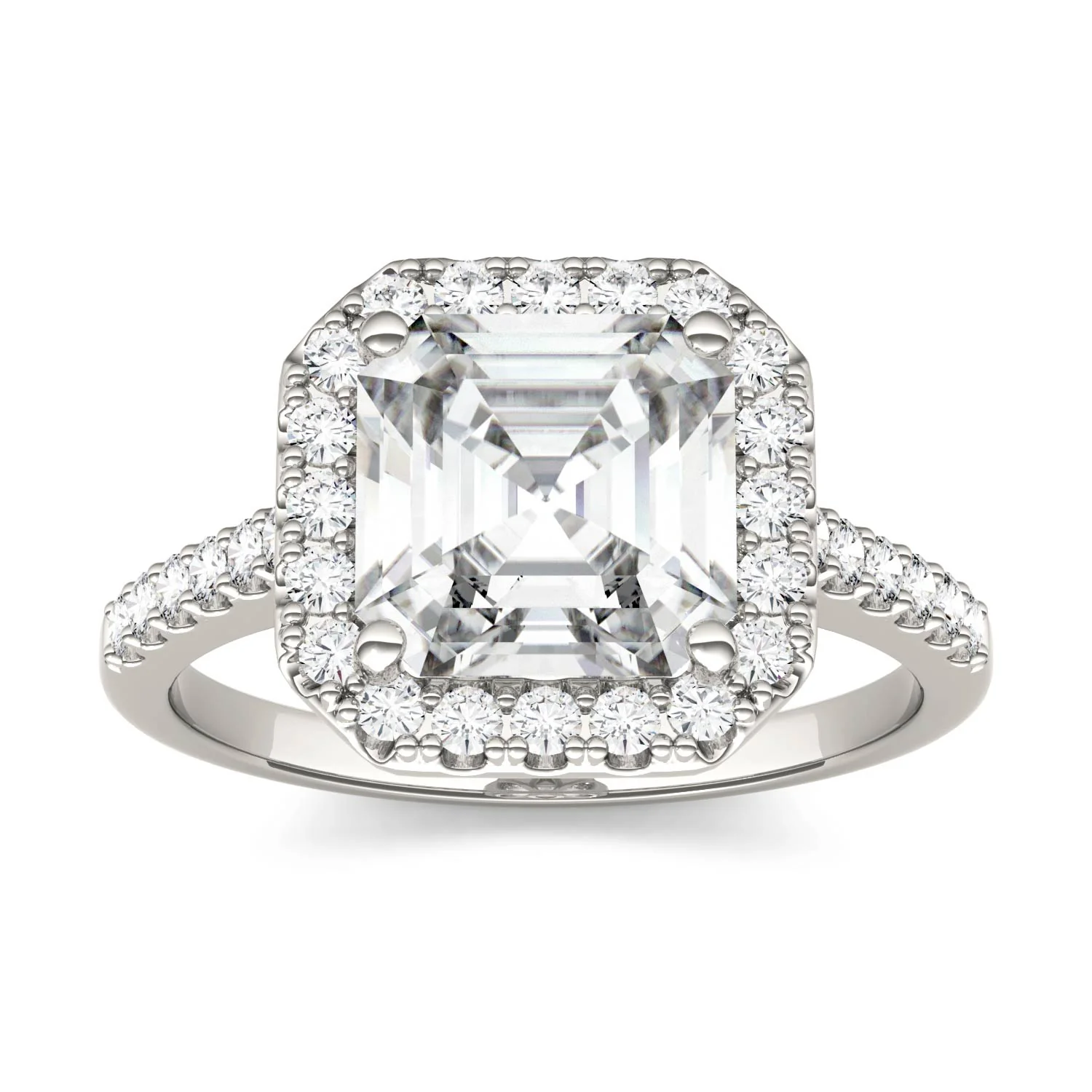 2.69 CTW DEW Asscher Moissanite Halo Ring in 14K White Gold