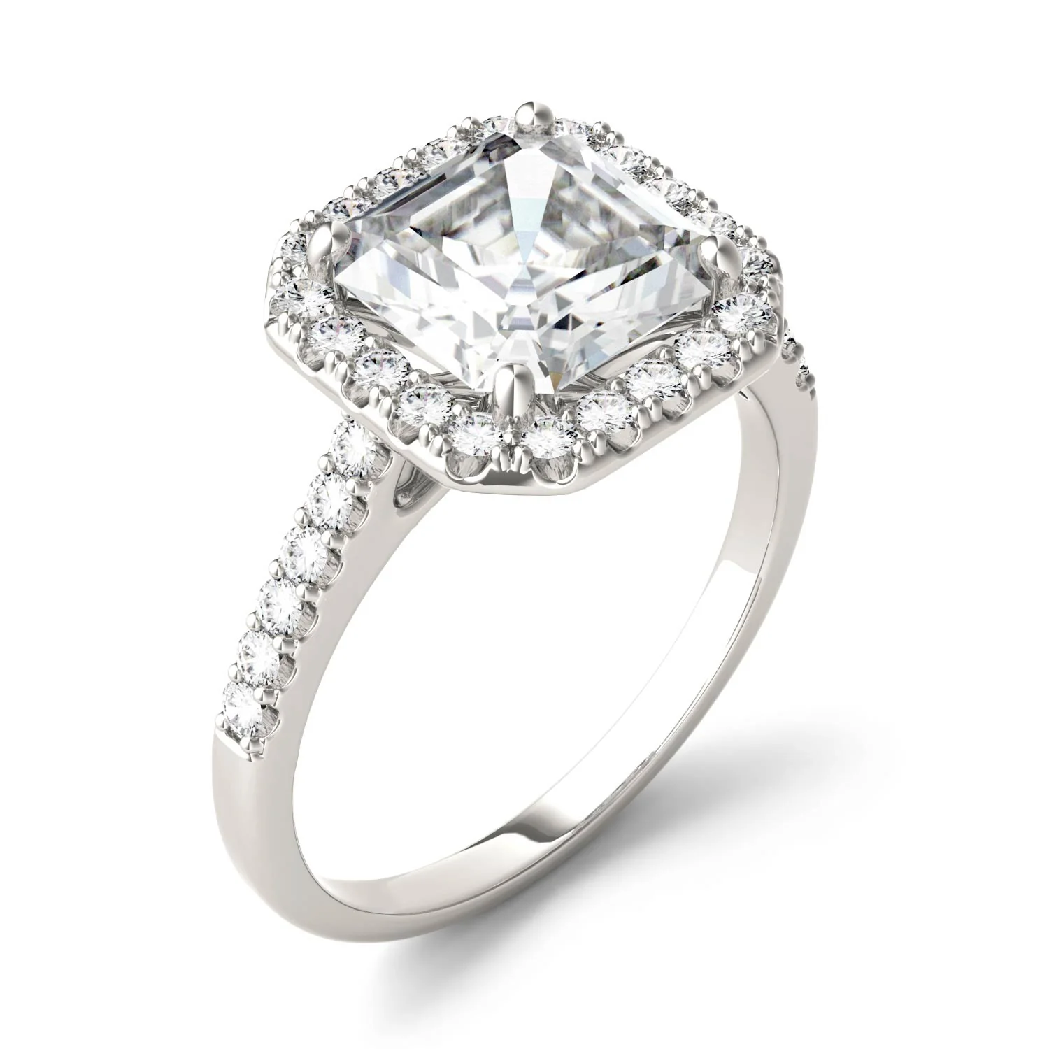 2.69 CTW DEW Asscher Moissanite Halo Ring in 14K White Gold - Image 2