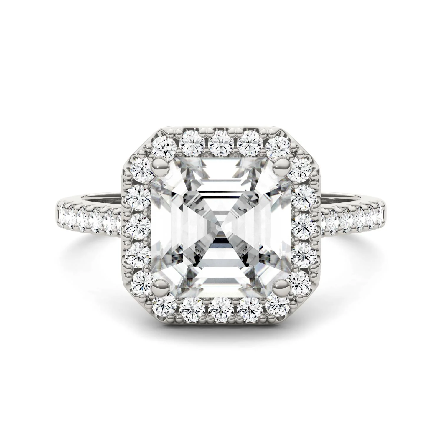 2.69 CTW DEW Asscher Moissanite Halo Ring in 14K White Gold - Image 4