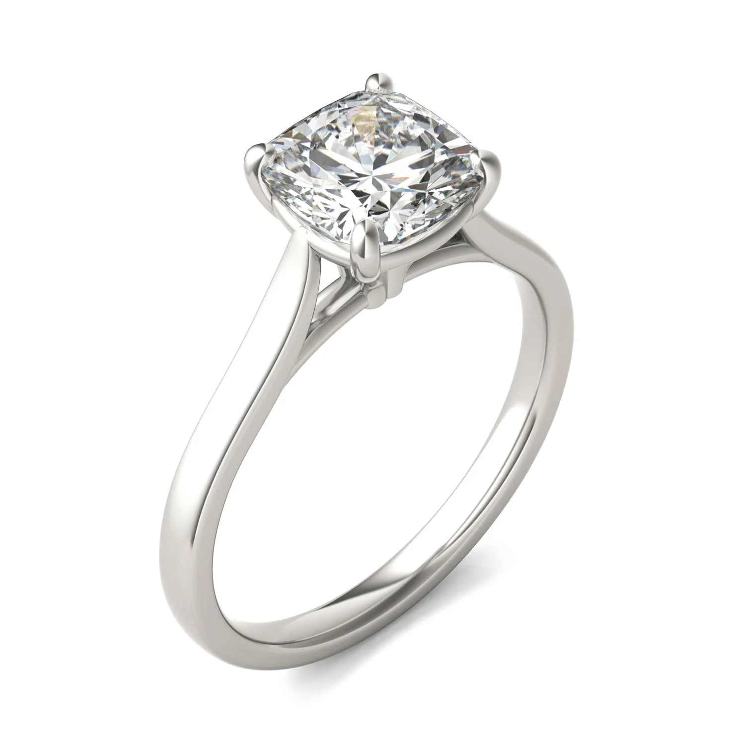 2.00 CTW DEW Cushion Moissanite Cathedral Solitaire Engagement Ring in 14K White Gold - Image 2