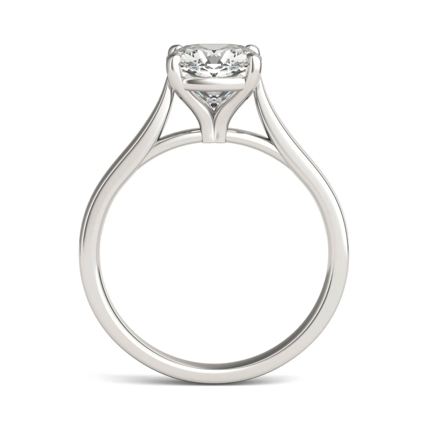 2.00 CTW DEW Cushion Moissanite Cathedral Solitaire Engagement Ring in 14K White Gold - Image 3