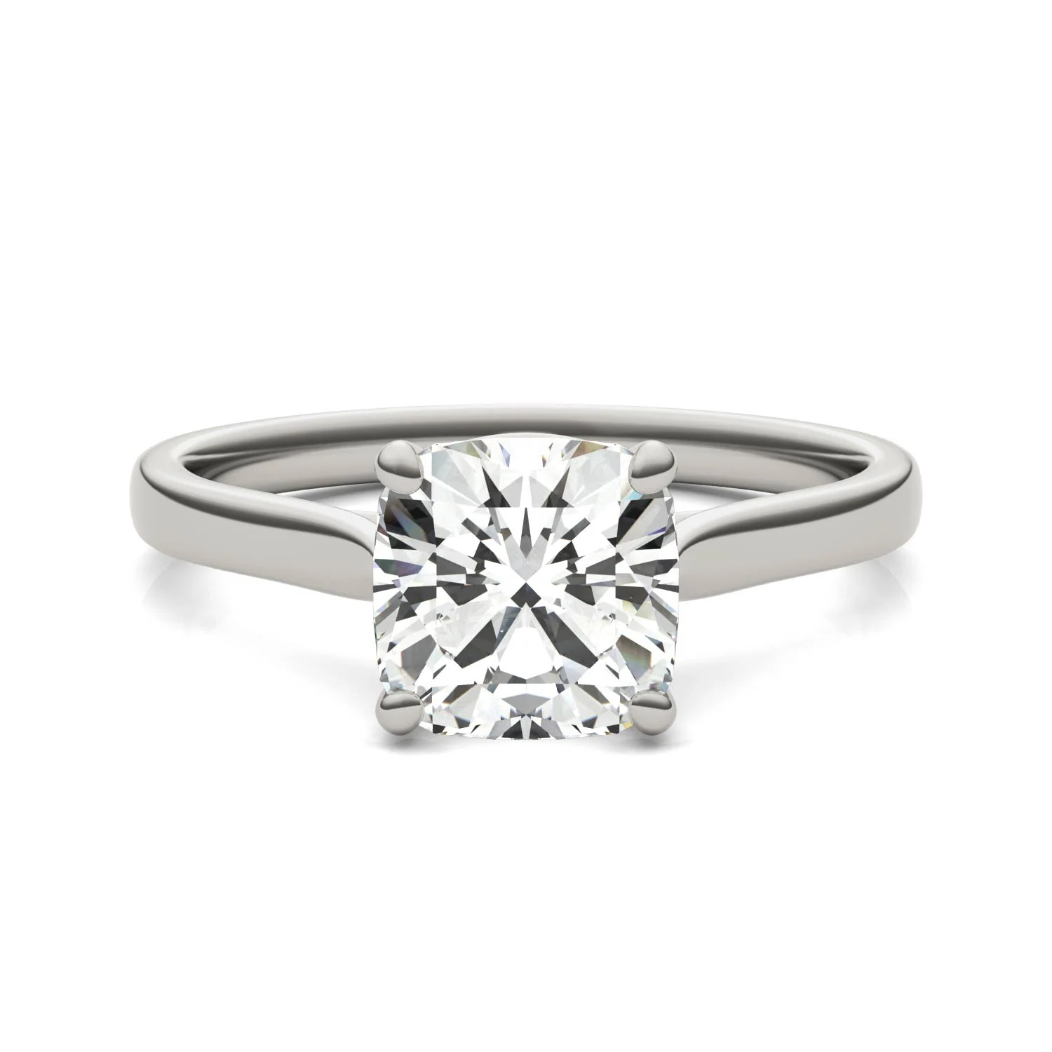 2.00 CTW DEW Cushion Moissanite Cathedral Solitaire Engagement Ring in 14K White Gold - Image 4