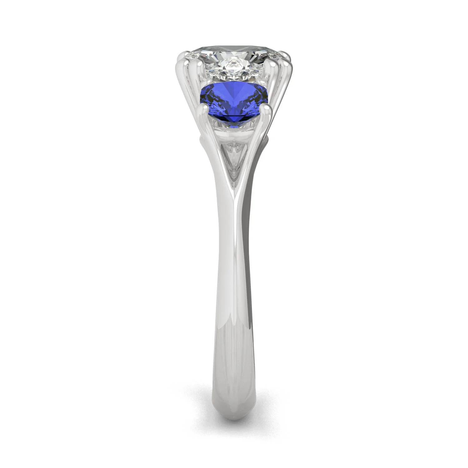 3.40 CTW DEW Cushion Moissanite and Created Sapphire Ring in 14K White Gold - Image 5