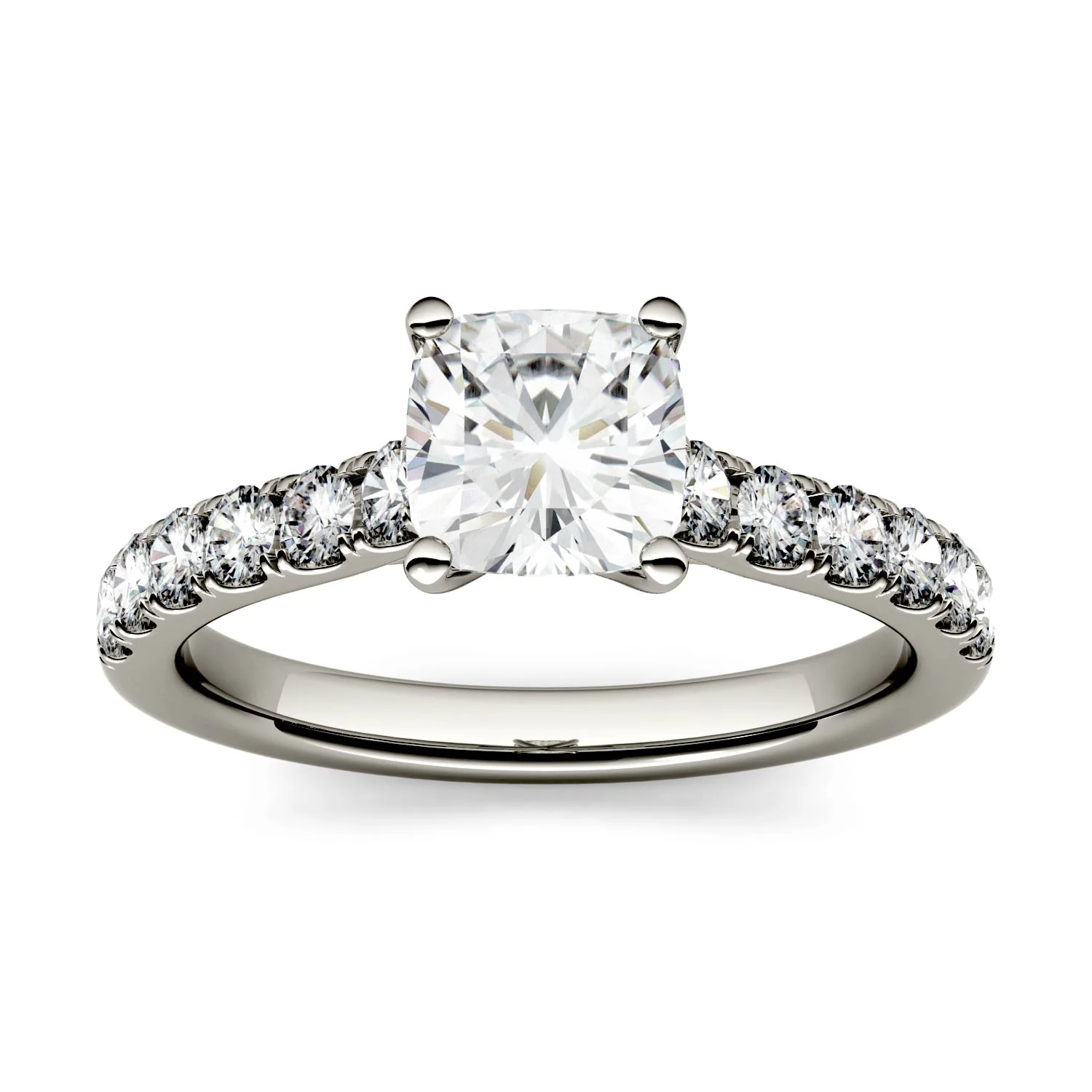 1.46 CTW DEW Cushion Moissanite Engagement Ring in 14K White Gold