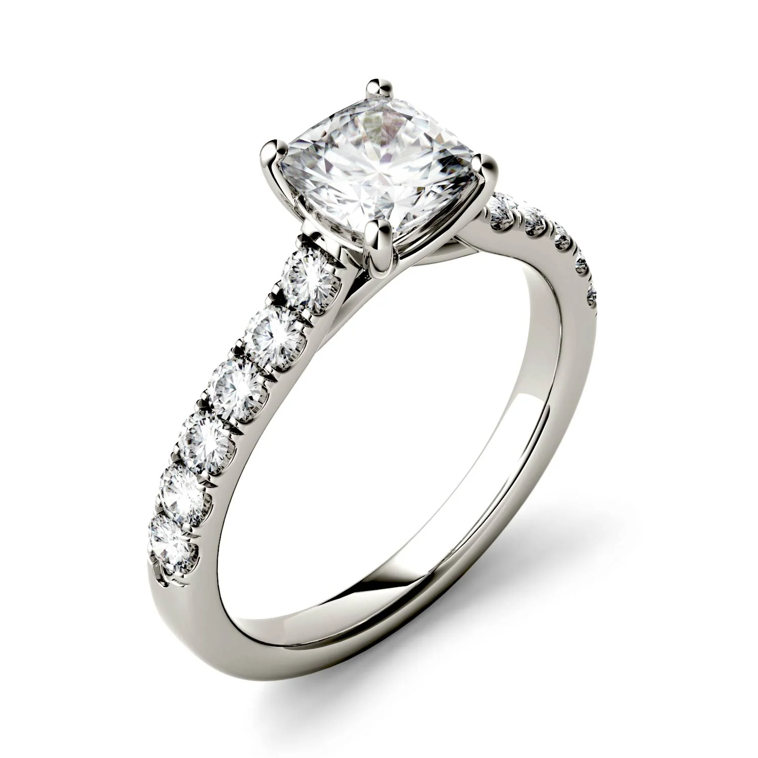 1.46 CTW DEW Cushion Moissanite Engagement Ring in 14K White Gold - Image 2