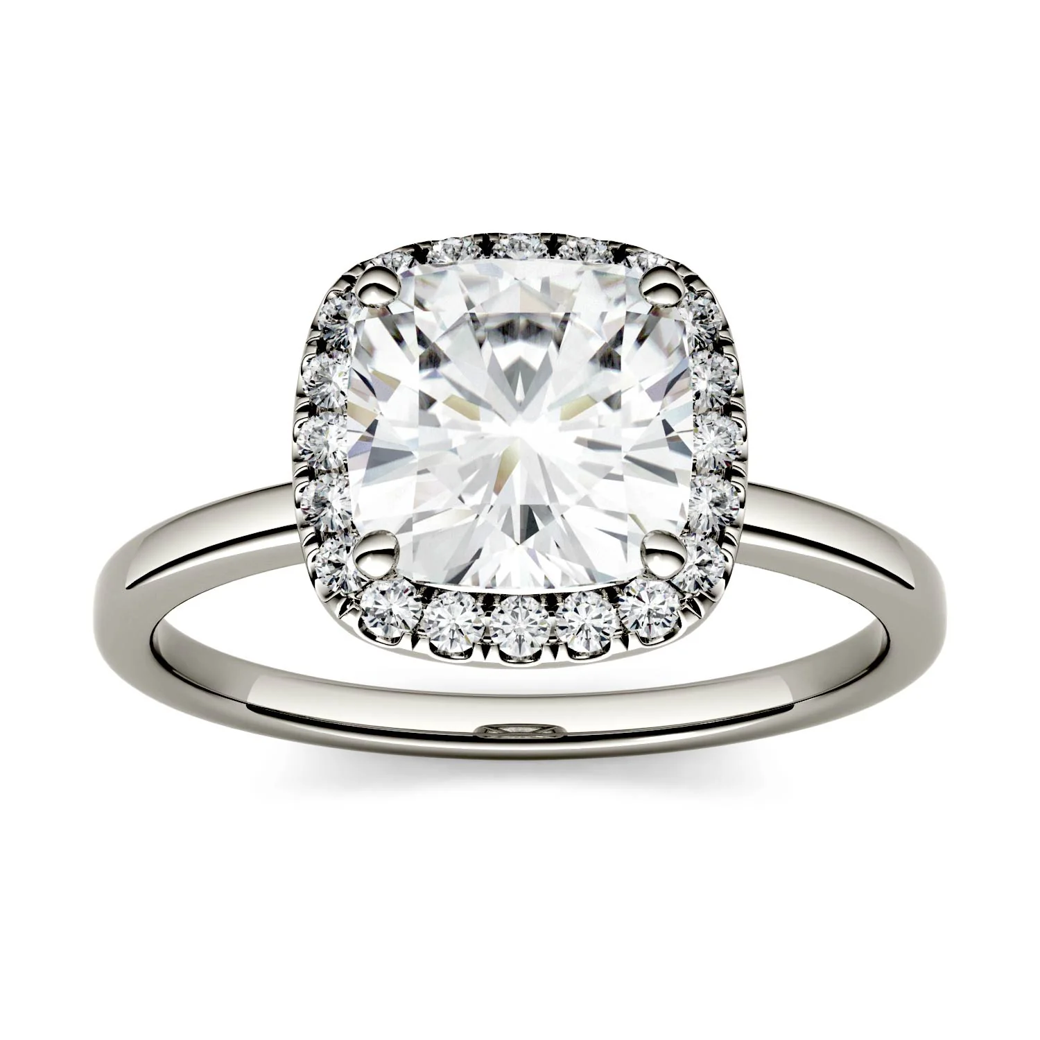 1.43 CTW DEW Cushion Moissanite Engagement Ring in 14K White Gold
