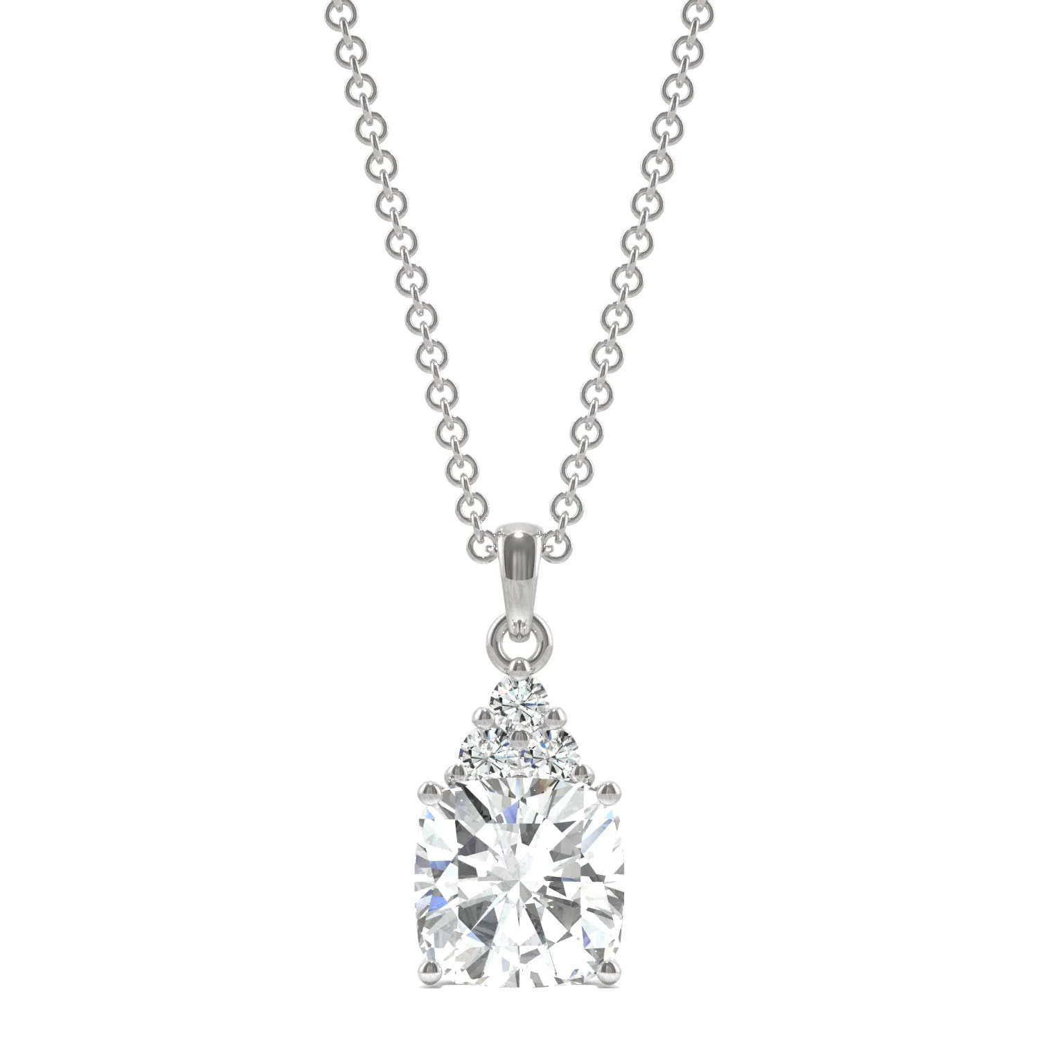 1.79 CTW DEW Cushion Moissanite Trio Cluster Pendant in 14K White Gold