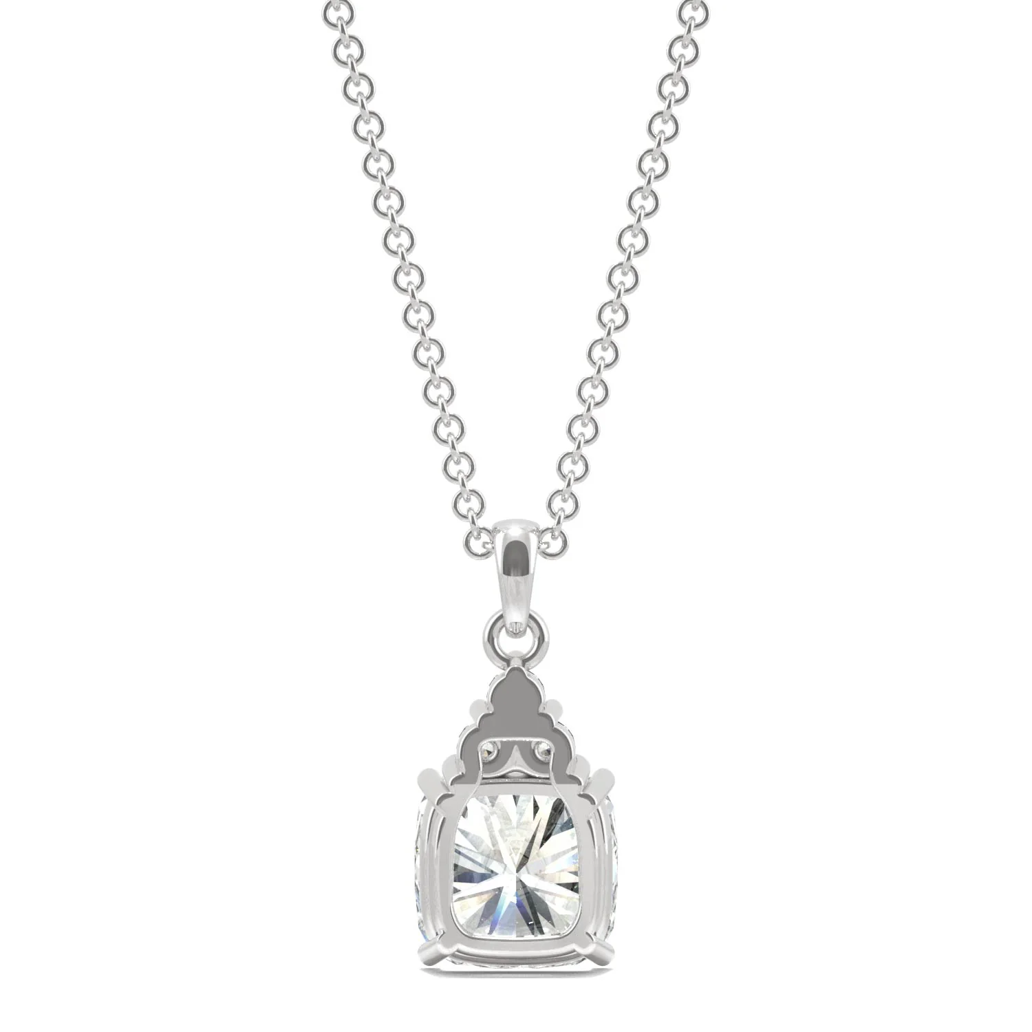 1.79 CTW DEW Cushion Moissanite Trio Cluster Pendant in 14K White Gold - Image 3