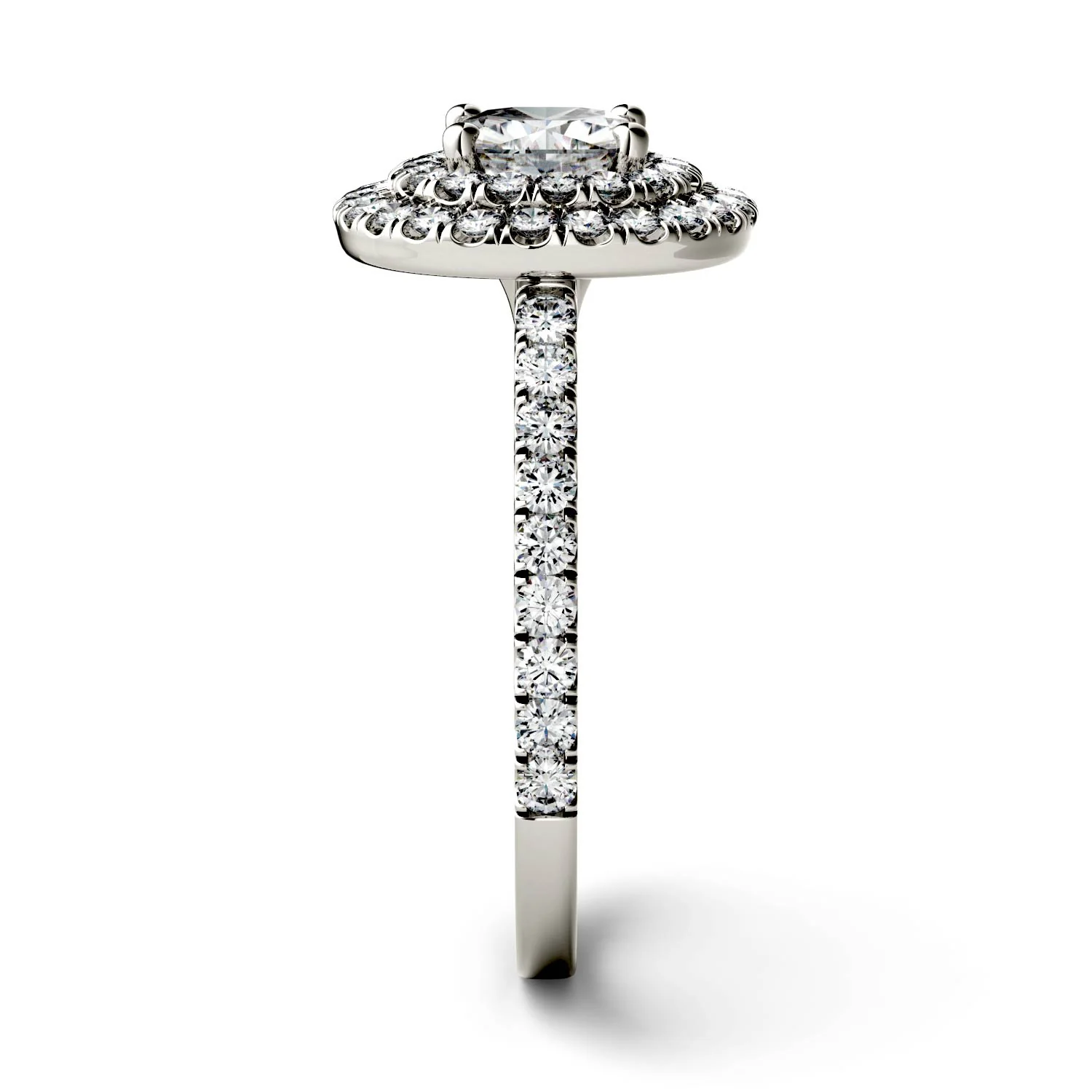 1.77 CTW DEW Cushion Moissanite Halo Side-Stone Engagement Ring in 14K White Gold - Image 5