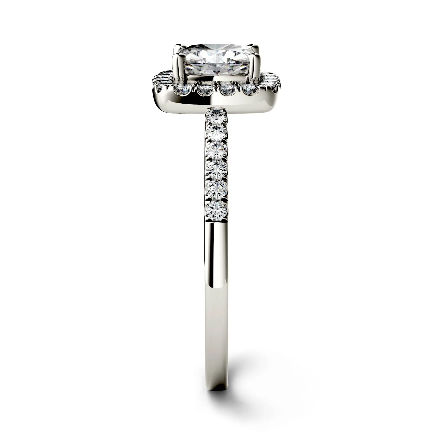 1.40 CTW DEW Cushion Moissanite Side-Stone Halo Engagement Ring in 14K White Gold - Image 2