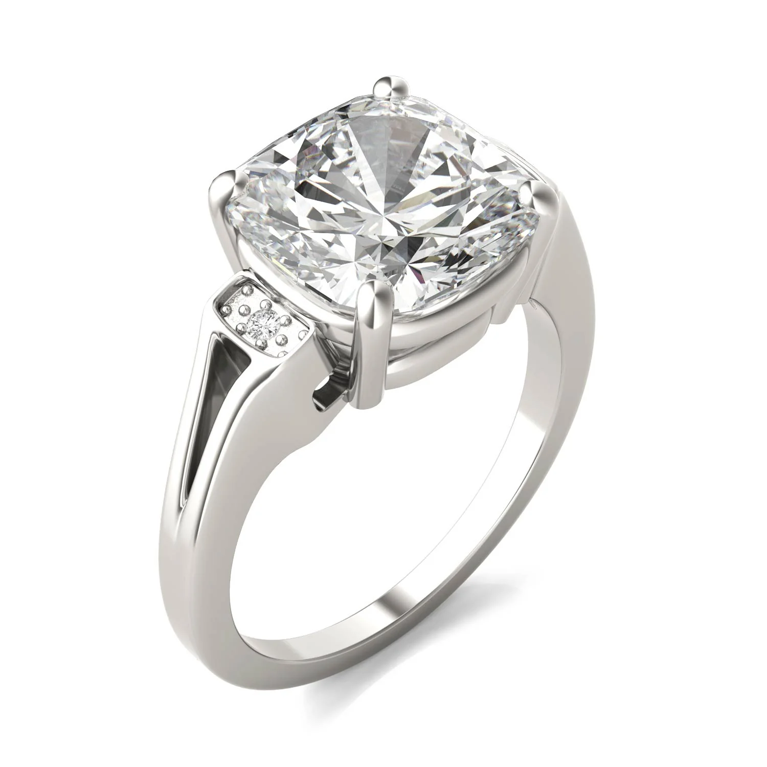 5.04 CTW DEW Cushion Moissanite Side-Stone Engagement Ring in 14K White Gold - Image 3