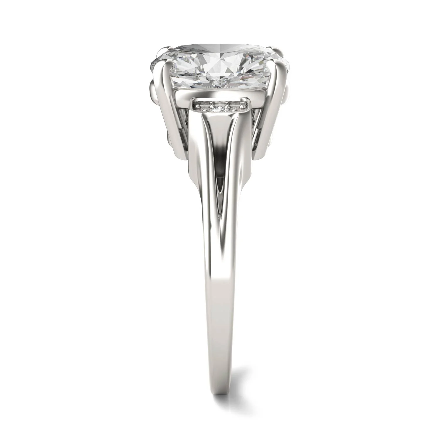 5.04 CTW DEW Cushion Moissanite Side-Stone Engagement Ring in 14K White Gold - Image 5