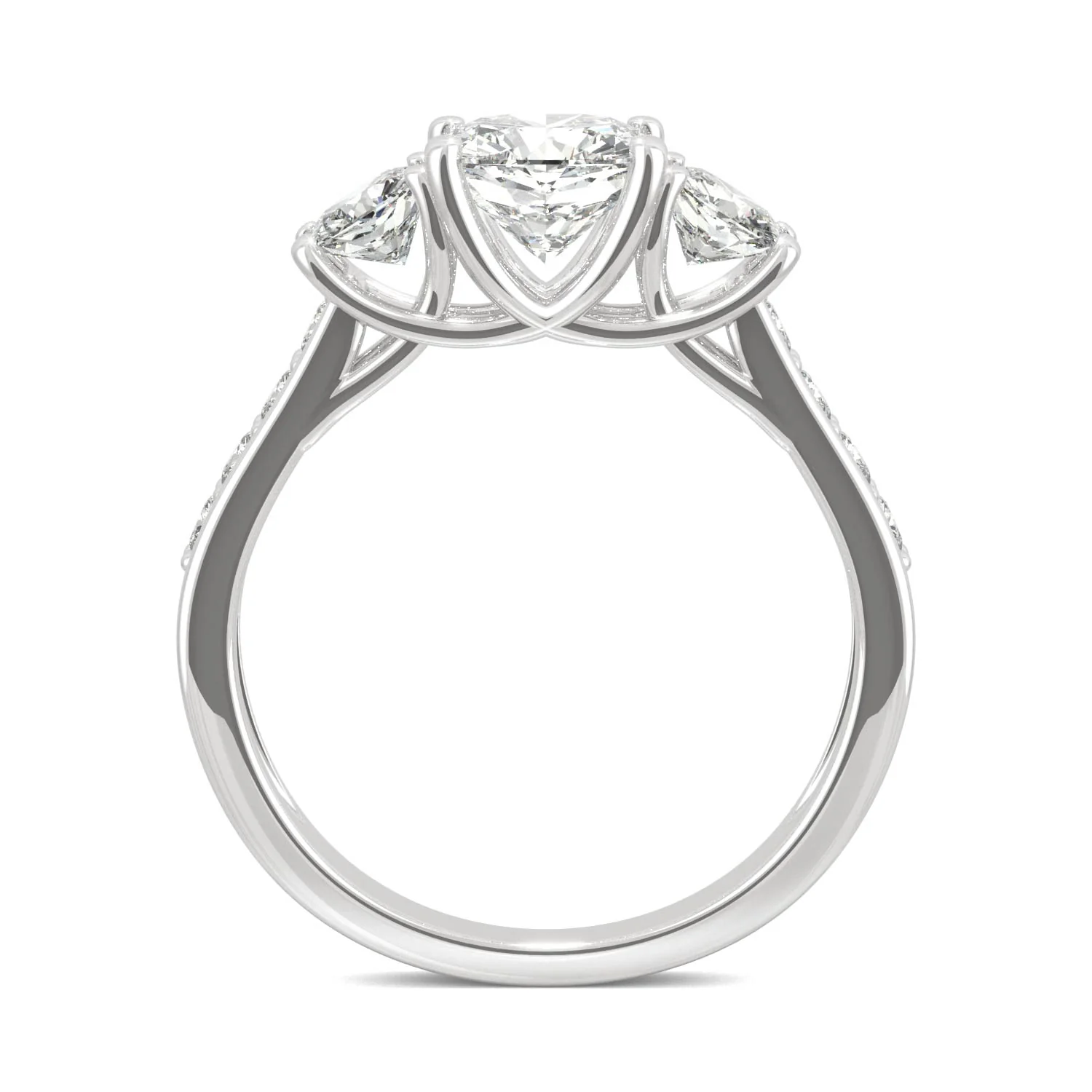 2.14 CTW DEW Cushion Moissanite Three-Stone Ring in 14K White Gold - Image 3