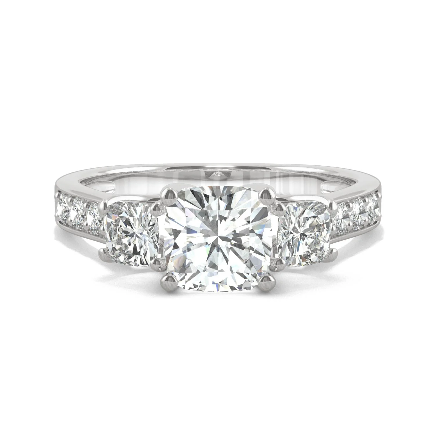 2.14 CTW DEW Cushion Moissanite Three-Stone Ring in 14K White Gold - Image 4